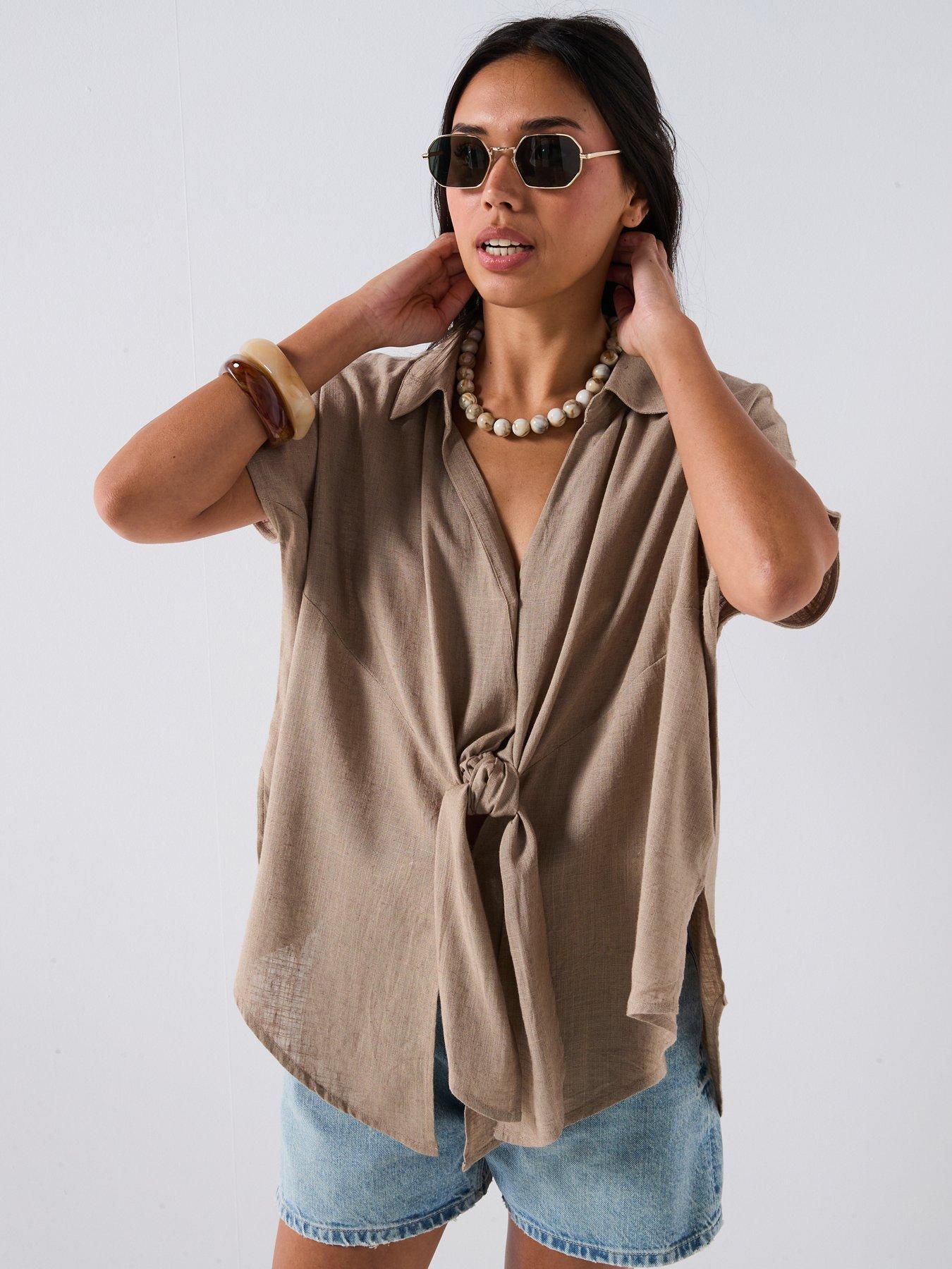 undefined Tie Front Blouse - Green