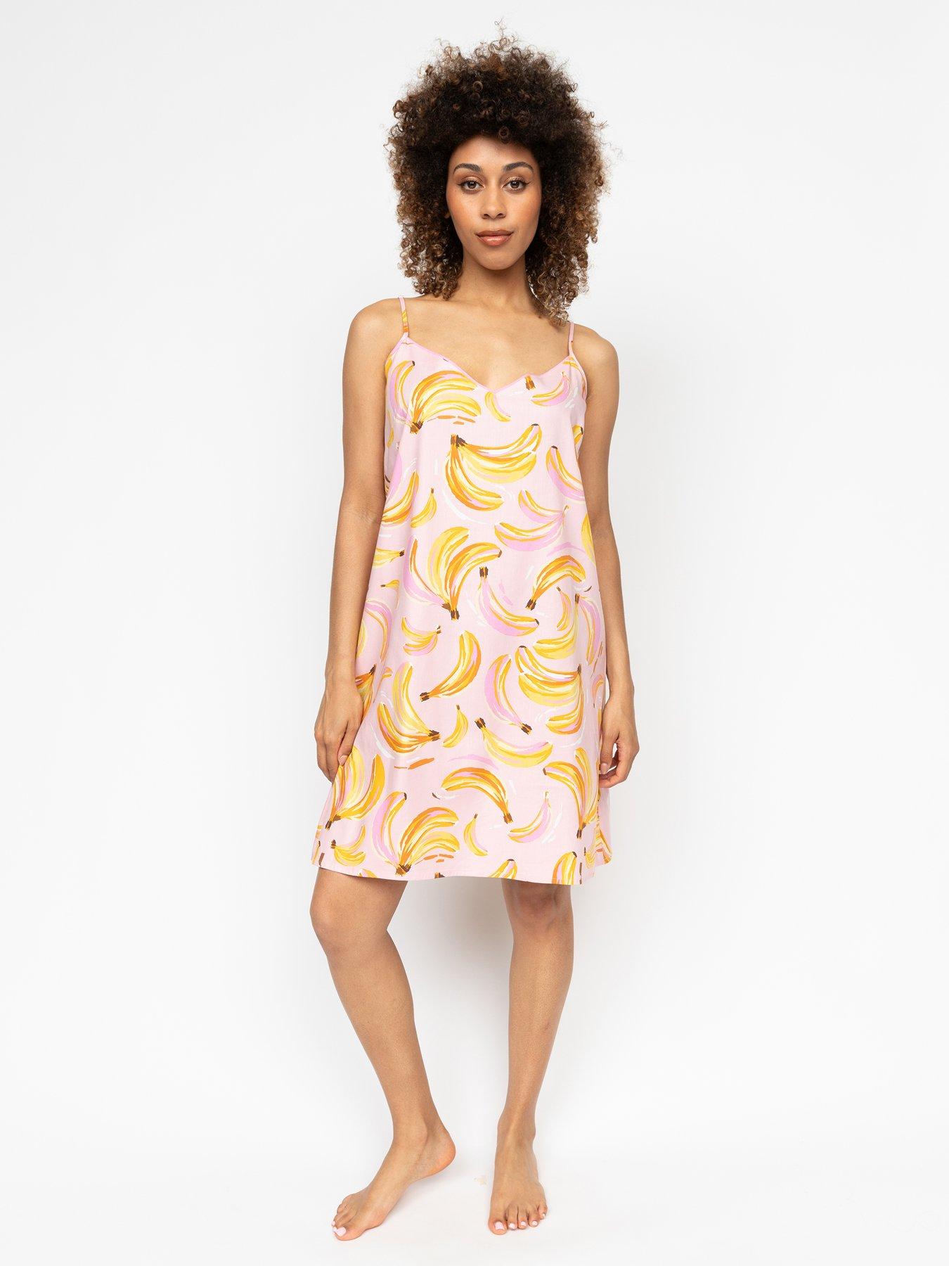 cyberjammies-betsy-light-pink-banana-print-strappy-short-nightdress