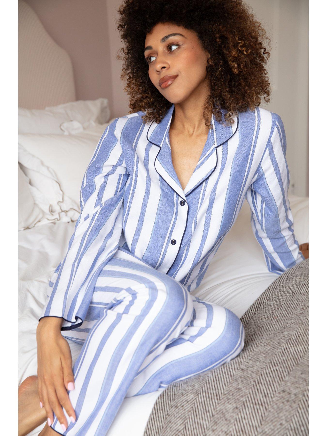  image of cyberjammies-alpes-blue-stripe-lslv-pyjama-set