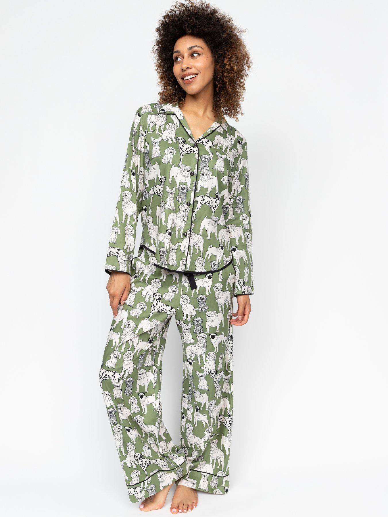 undefined Nancy Sage Green Dog Print L/slv Pyjama Set