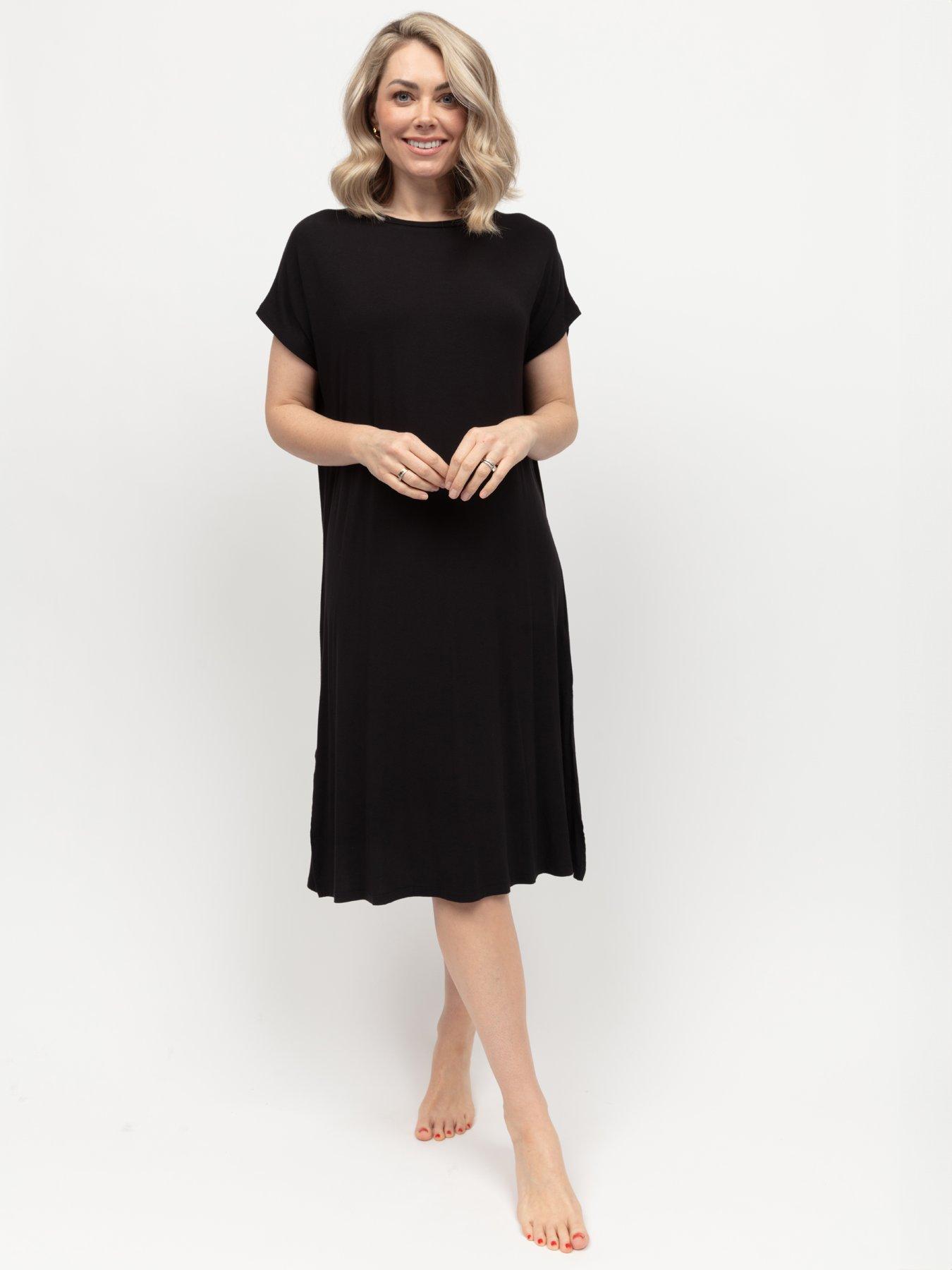 cyberjammies-nancy-black-jersey-cap-sleeve-long-nightdress