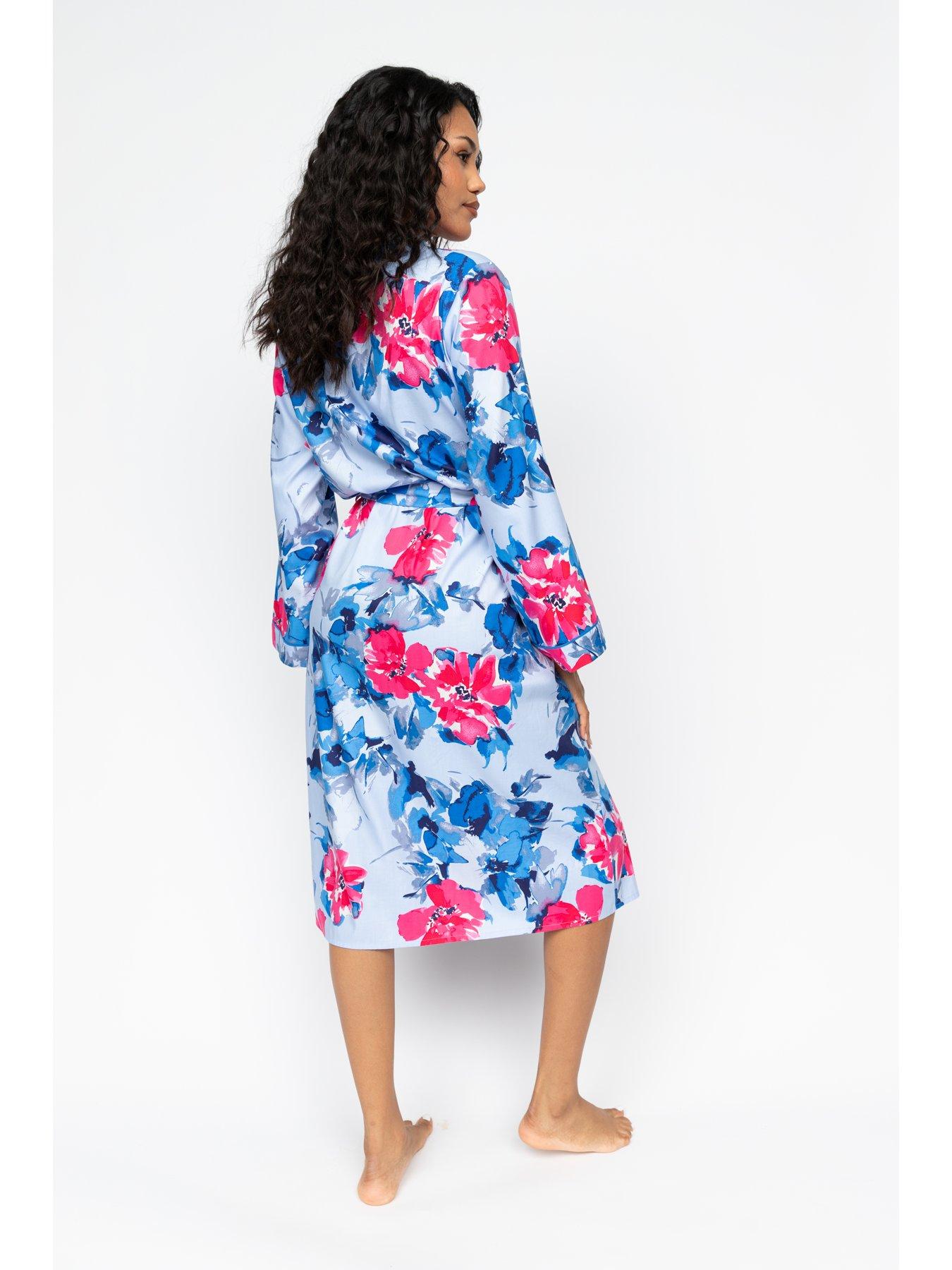  image of cyberjammies-lyla-blue-floral-print-lslv-long-dressing-gown