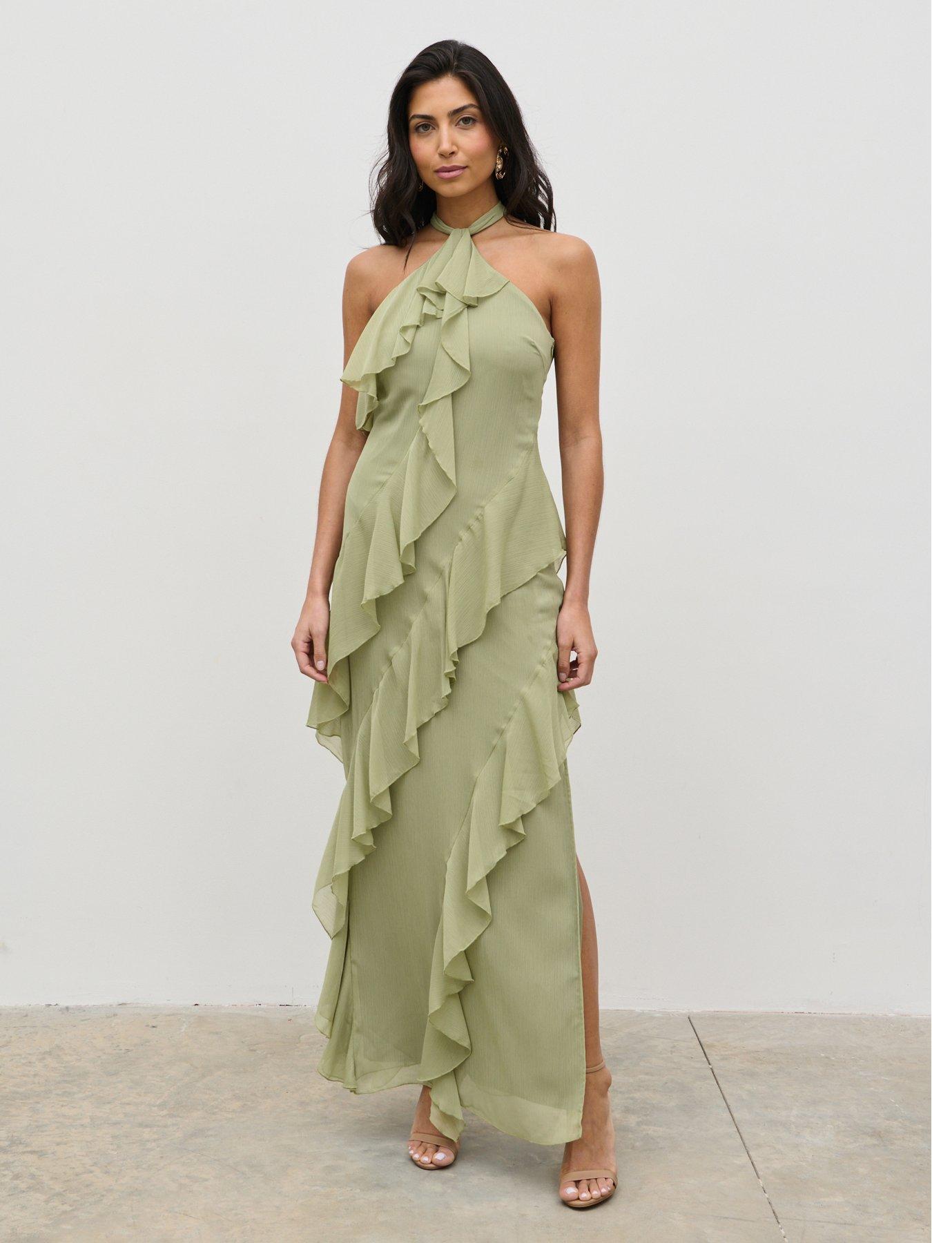 undefined Aria Halterneck Ruffle Maxi Dress - Multi