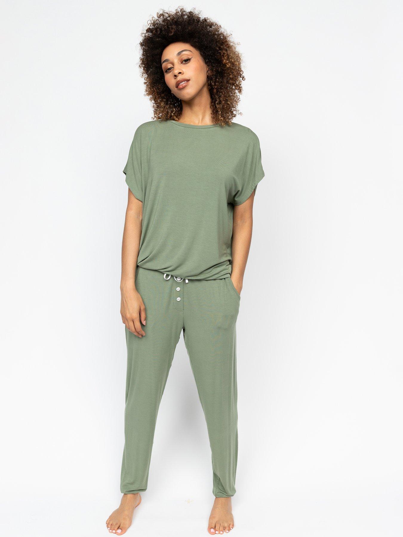  image of cyberjammies-lea-sage-green-slouch-jersey-cap-slv-pyjama-top