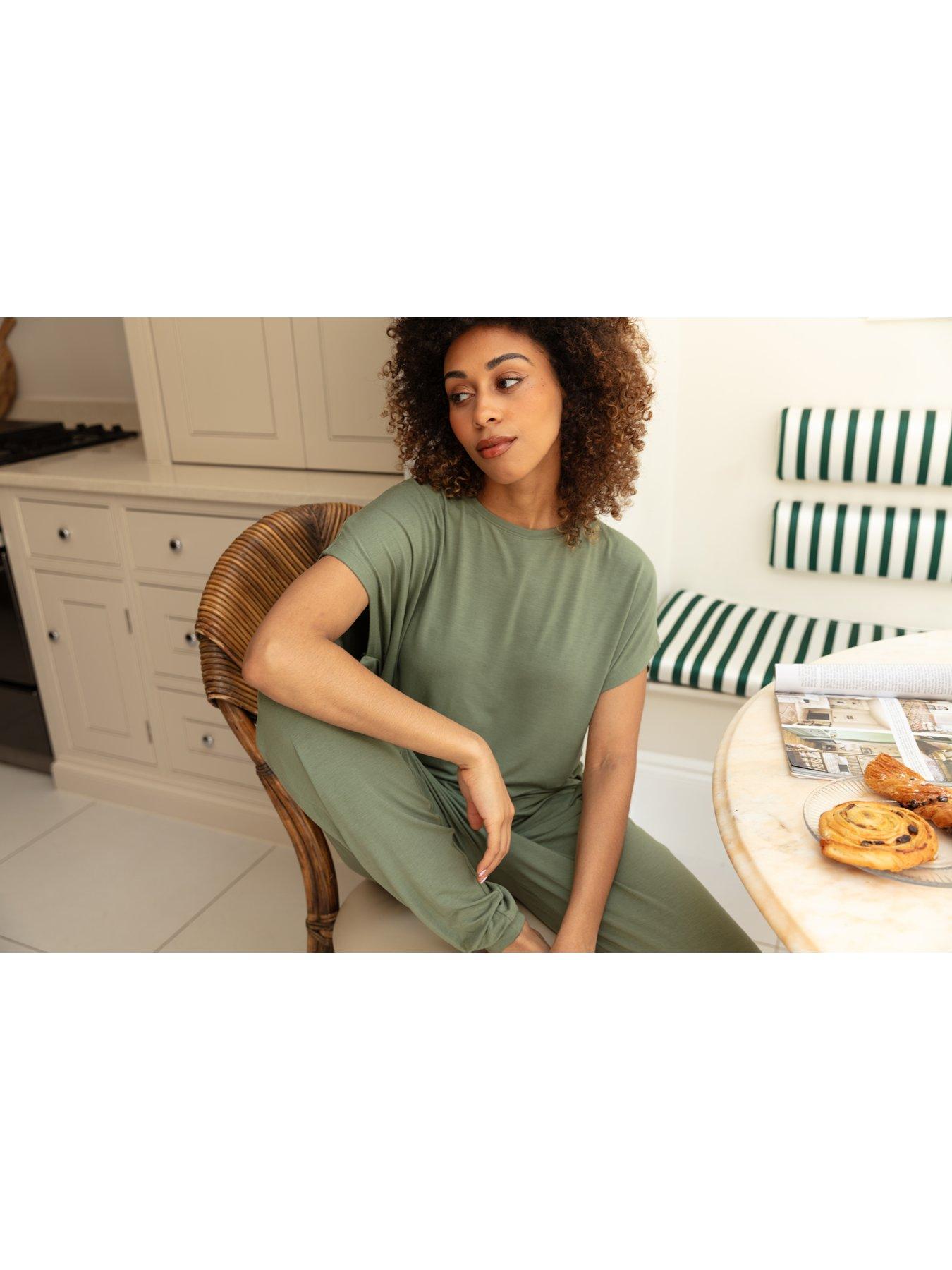  image of cyberjammies-lea-sage-green-slouch-jersey-cap-slv-pyjama-top