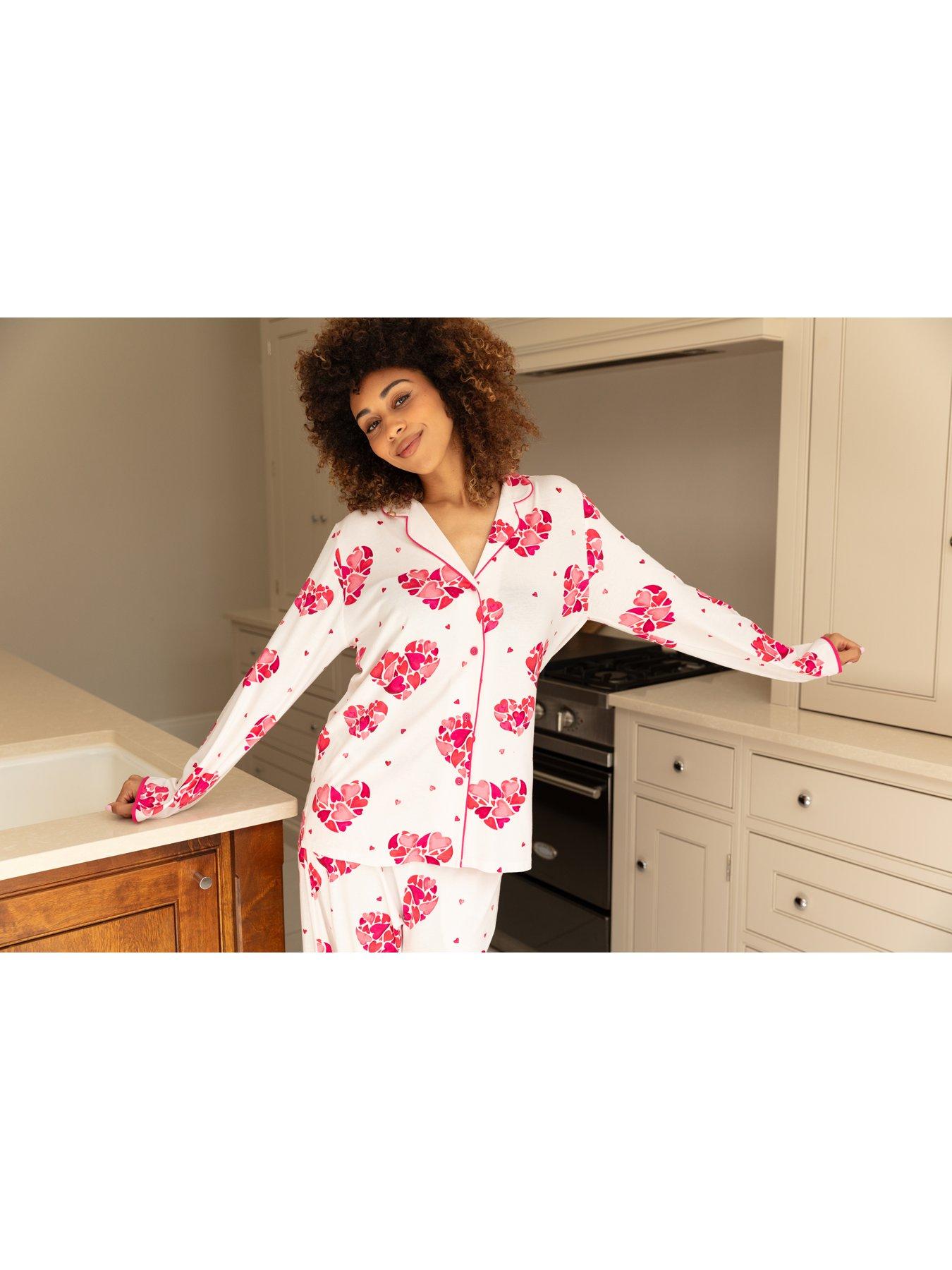  image of cyberjammies-aria-white-heart-printed-jersey-lslv-pyjama-top