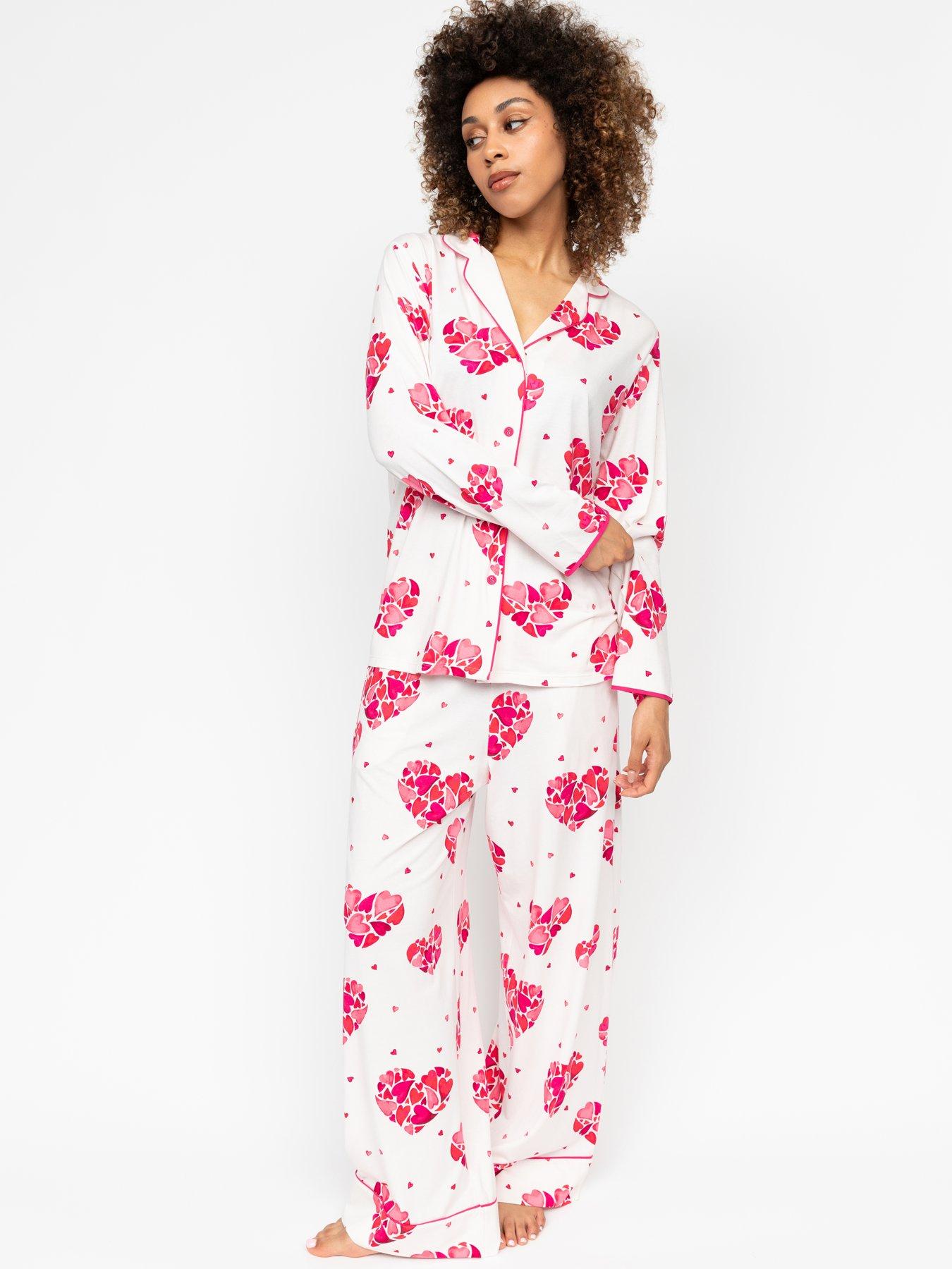 undefined Aria White Heart Printed Jersey Wideleg Pyjama Pant
