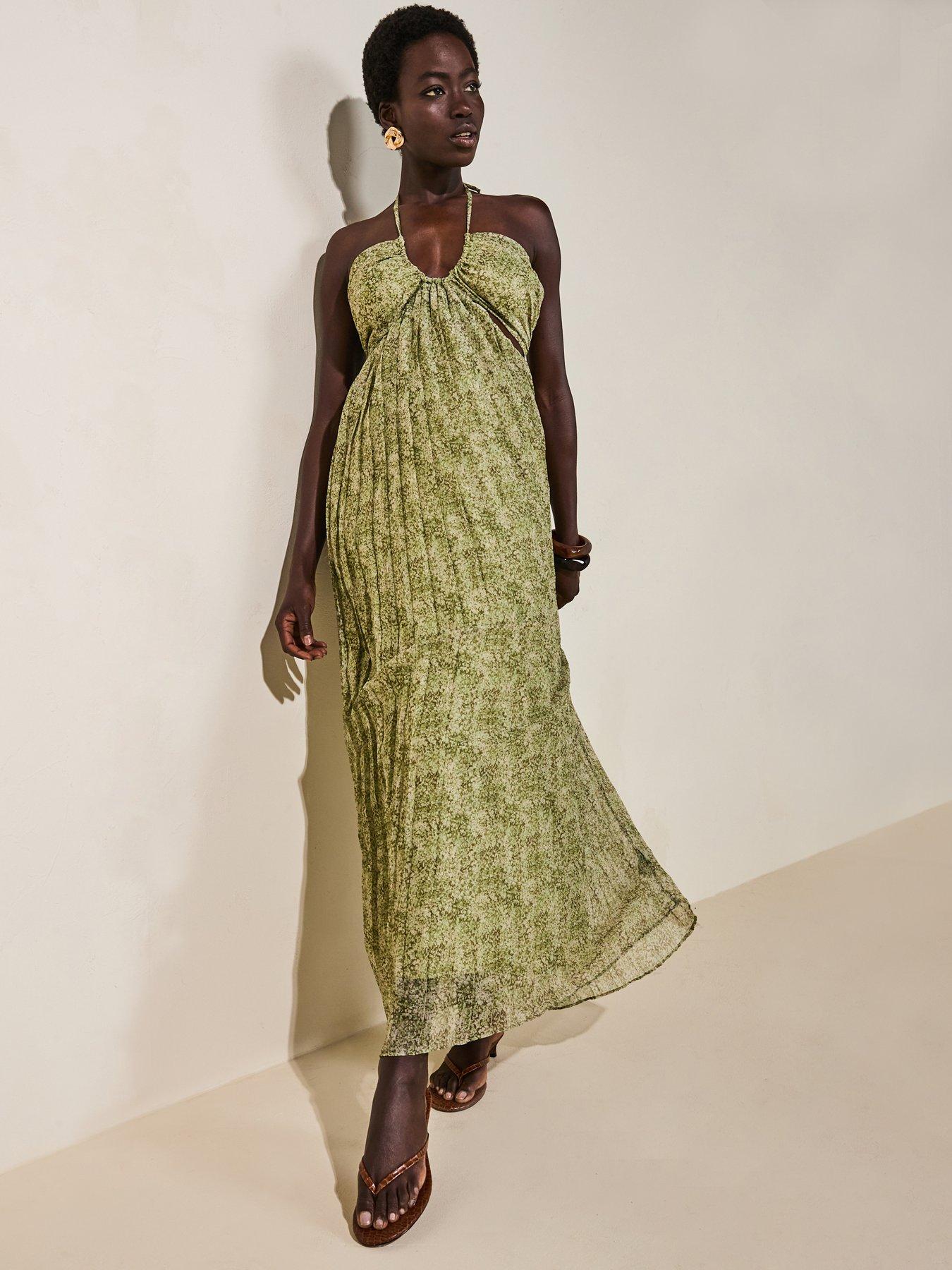 undefined Lucie Cut Out Maxi Dress - Green Abstract