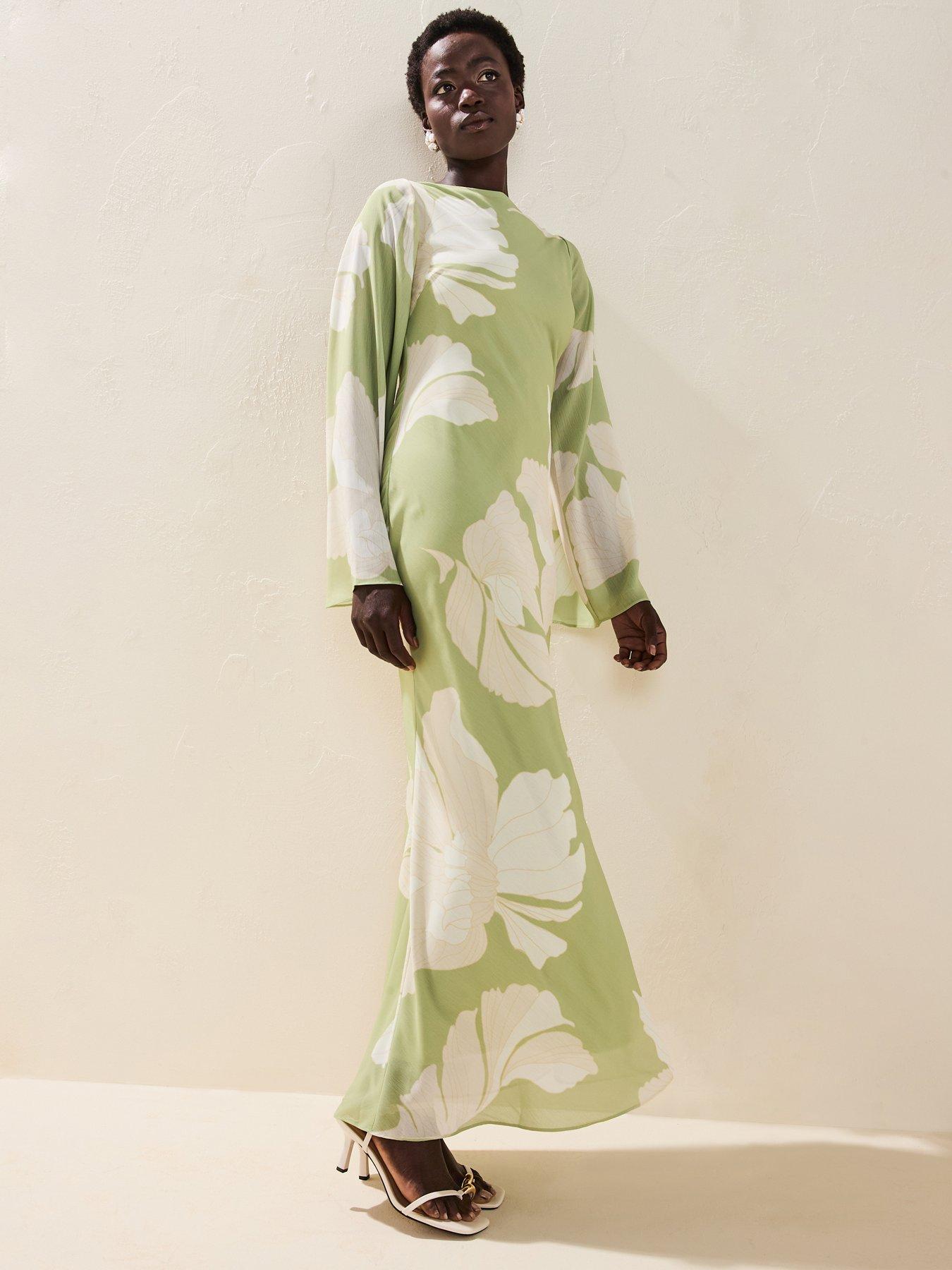 undefined Primrose Kimono Sleeve Maxi Dress - Olive Floral