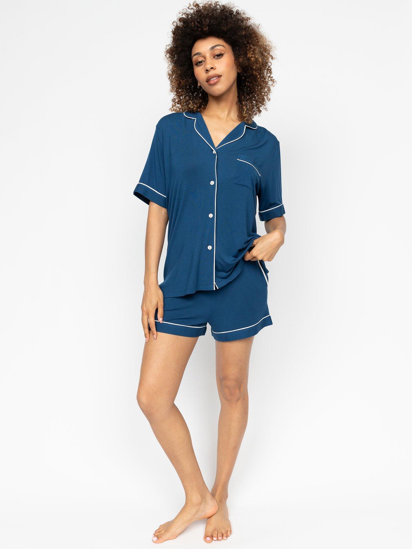 undefined Harriet Teal Blue Revere Jersey S/slv Shorty Set