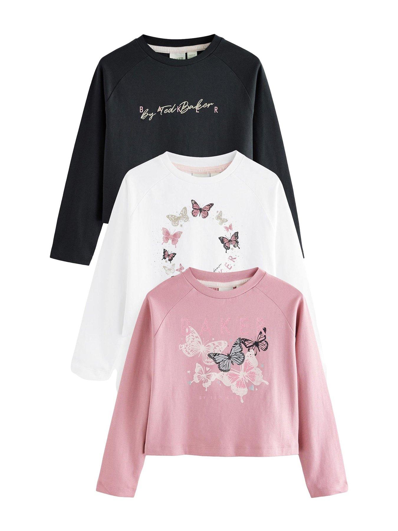  image of ted-baker-girls-3-pack-long-sleeve-t-shirts-multi