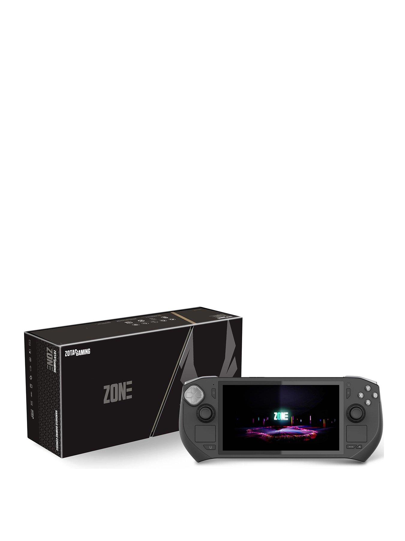 front image of zotac-zone-handheld-pc-gaming-console-amd-ryzen-7-8840u-16gb-ram-512gb-ssd-amd-radeon-780m-7in-120hz-amoled-touchscreen-black