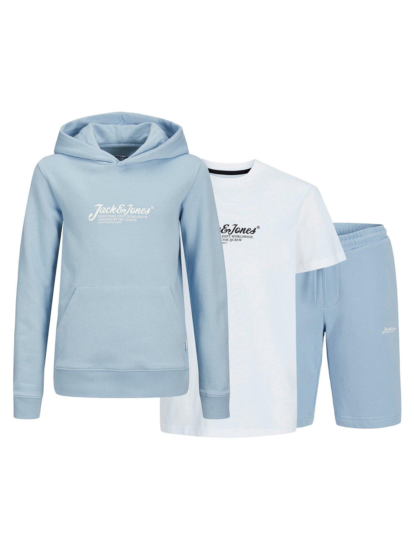  image of jack-jones-junior-boys-beau-hoodie-t-shirt-and-shorts-set-chambray-blue