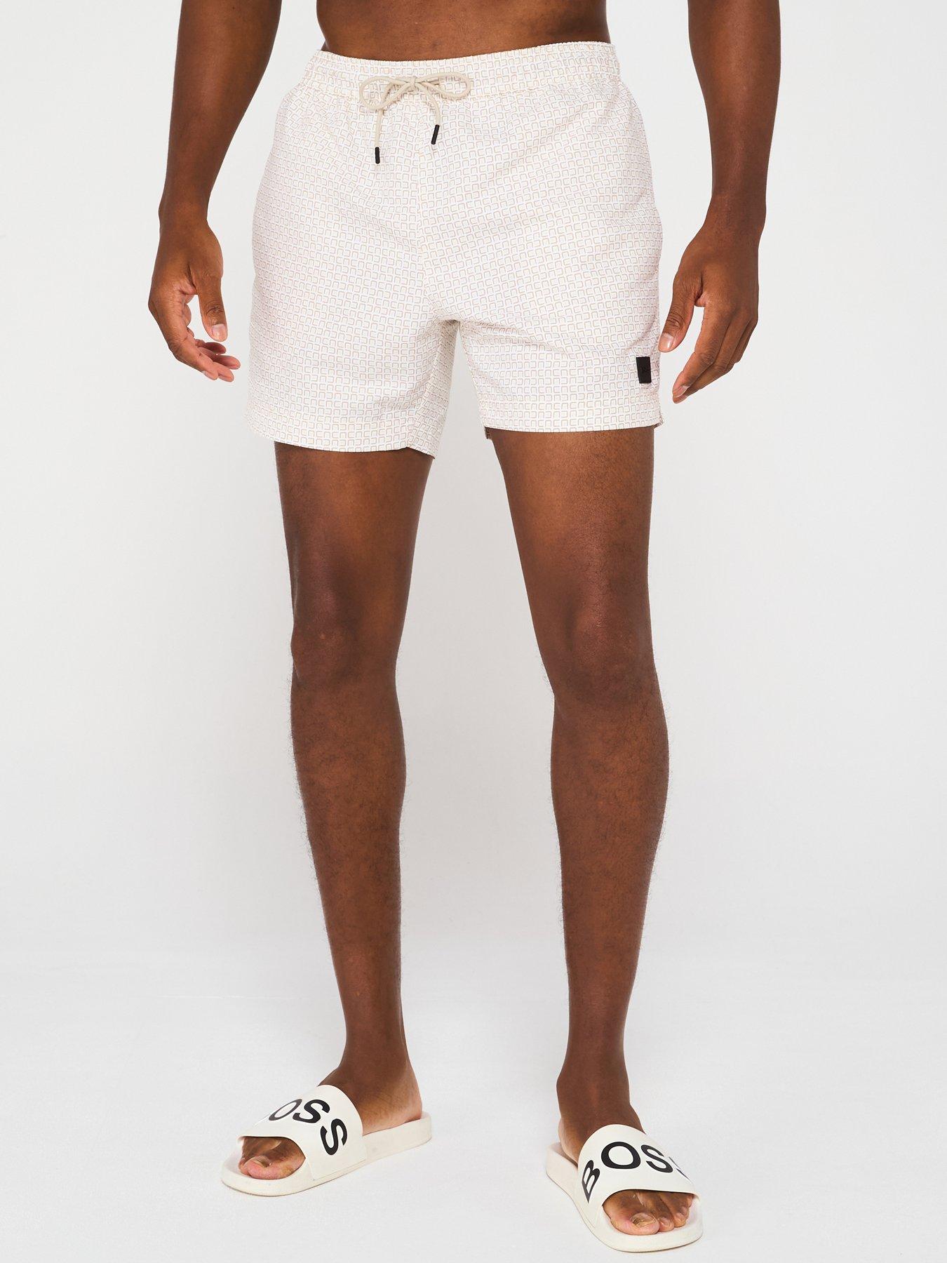  image of boss-vibe-all-over-print-swim-shorts-white