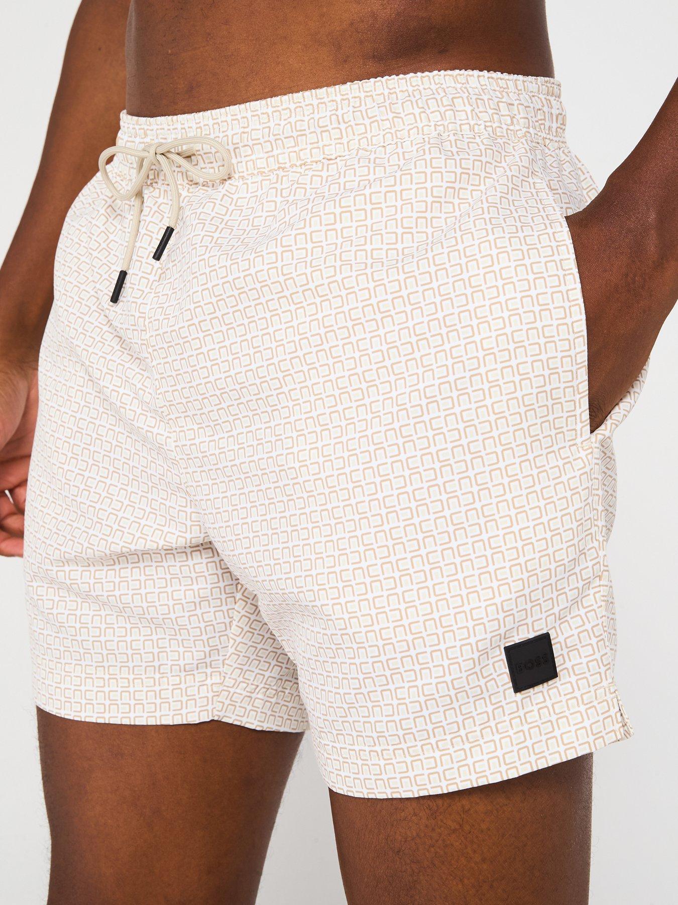  image of boss-vibe-all-over-print-swim-shorts-white
