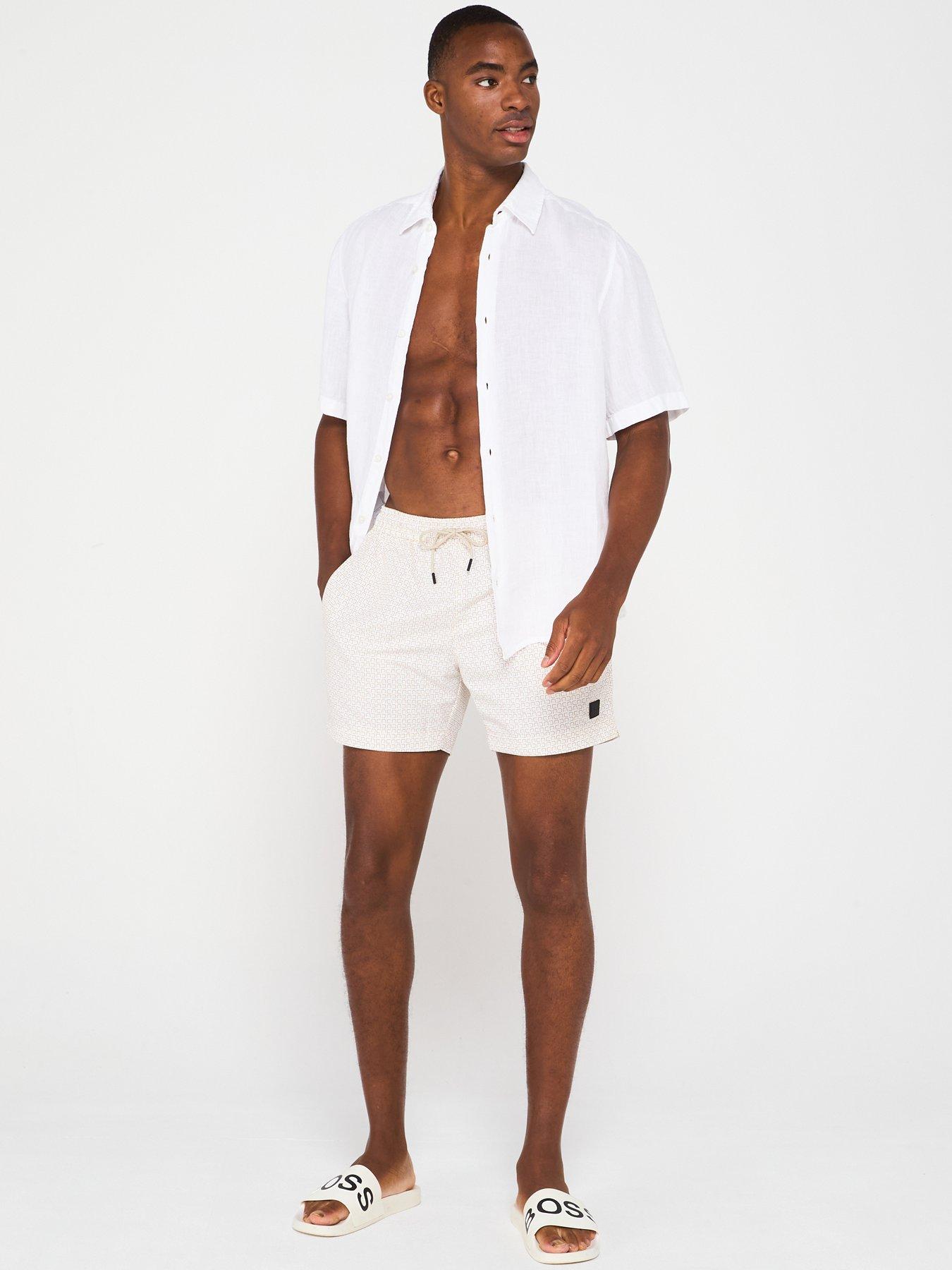  image of boss-vibe-all-over-print-swim-shorts-white