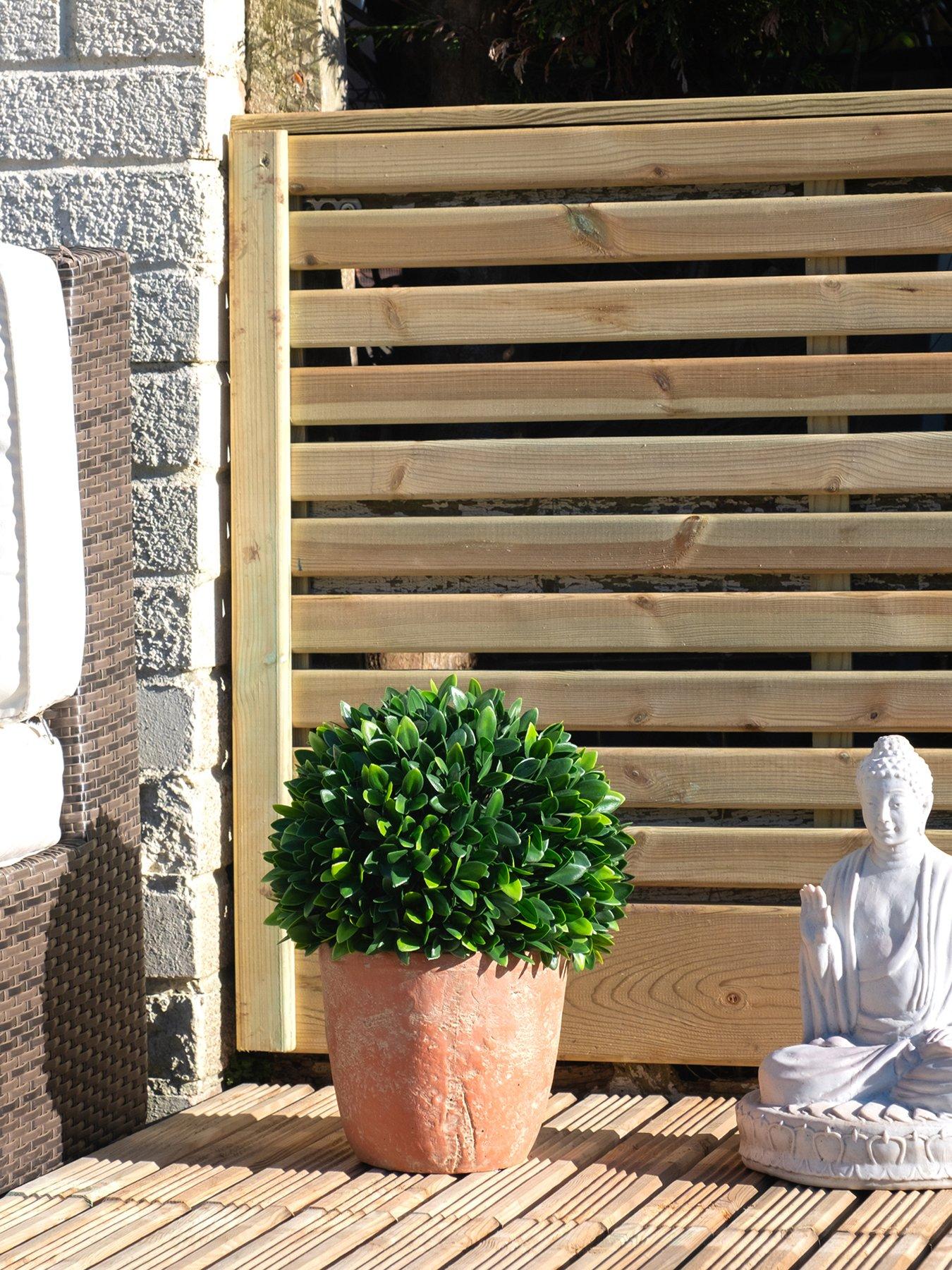 undefined OUTDOOR 34.5cm Artificial Ball Topiary in Rustic Cement Pot