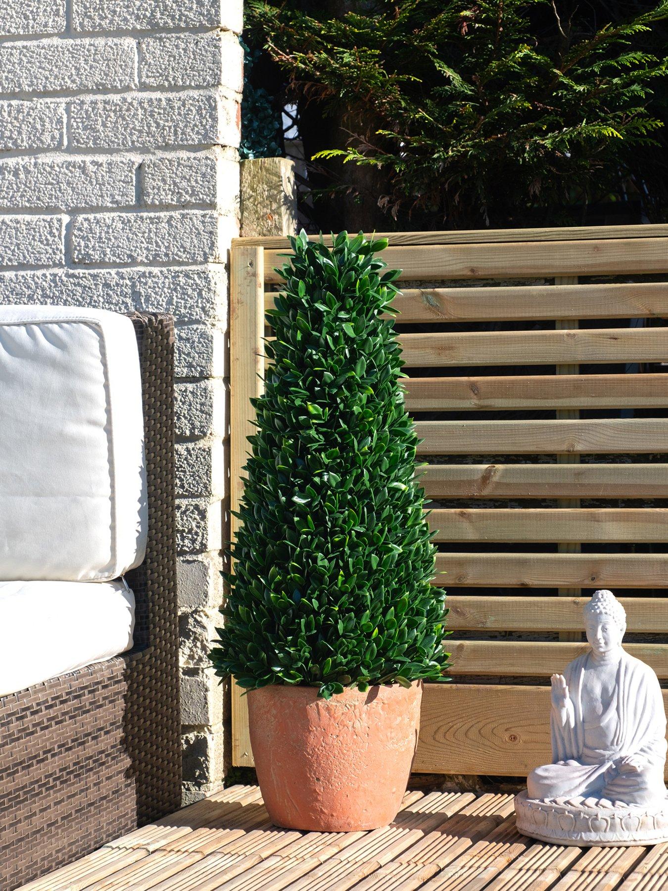 undefined OUTDOOR 76cm Artificial Conical Topiary in Rustic Cement Pot