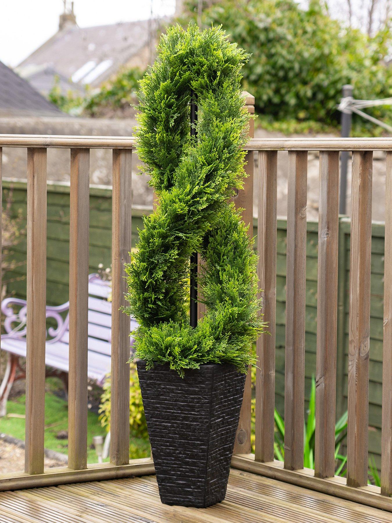 undefined OUTDOOR 122cm Artificial Twisted Cedar Topiary in Square Pot