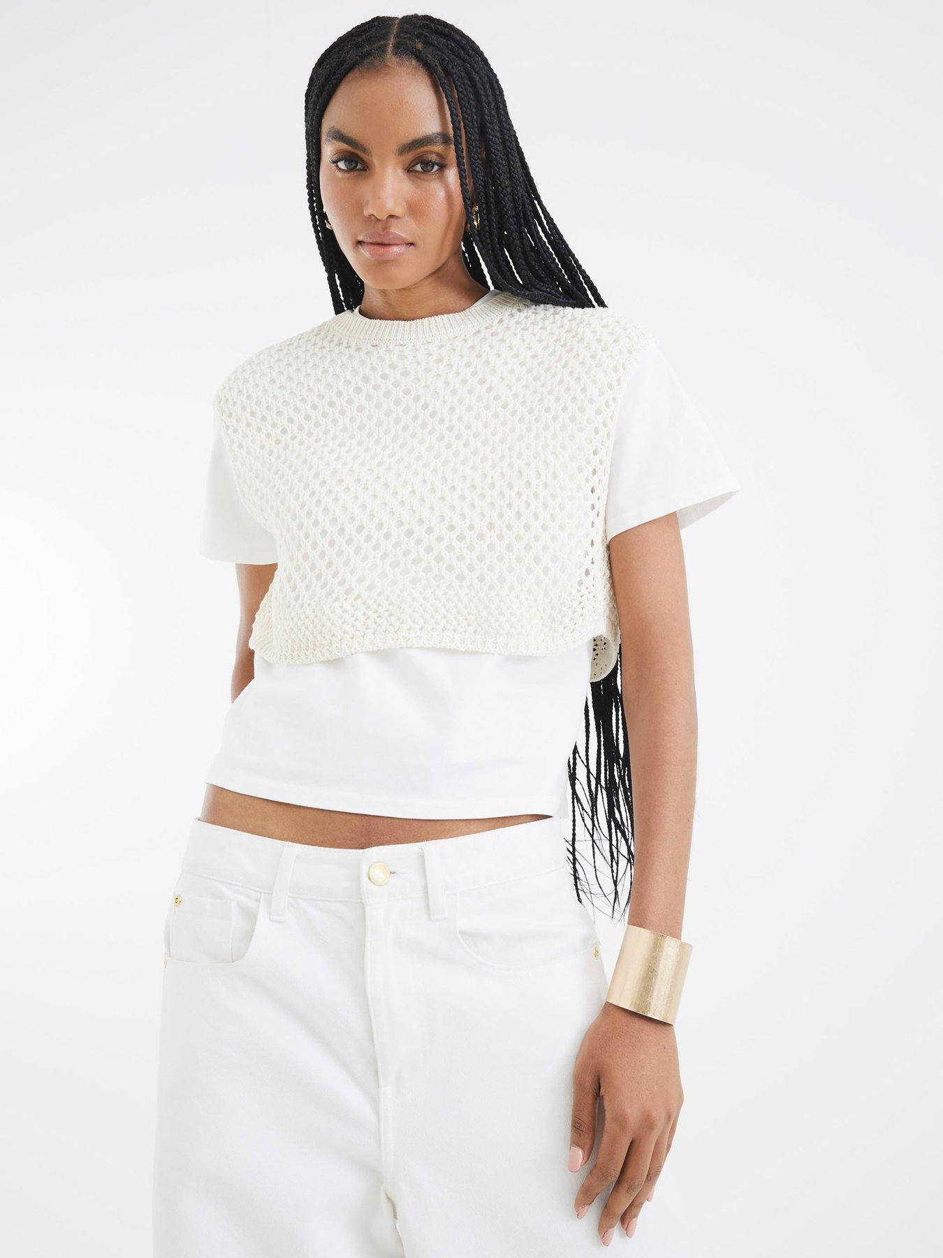 undefined Crochet Overlay Tee - Cream