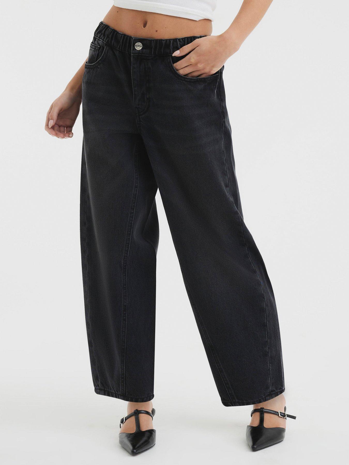 undefined Petite Elasticated Barrel Leg Jeans - Black