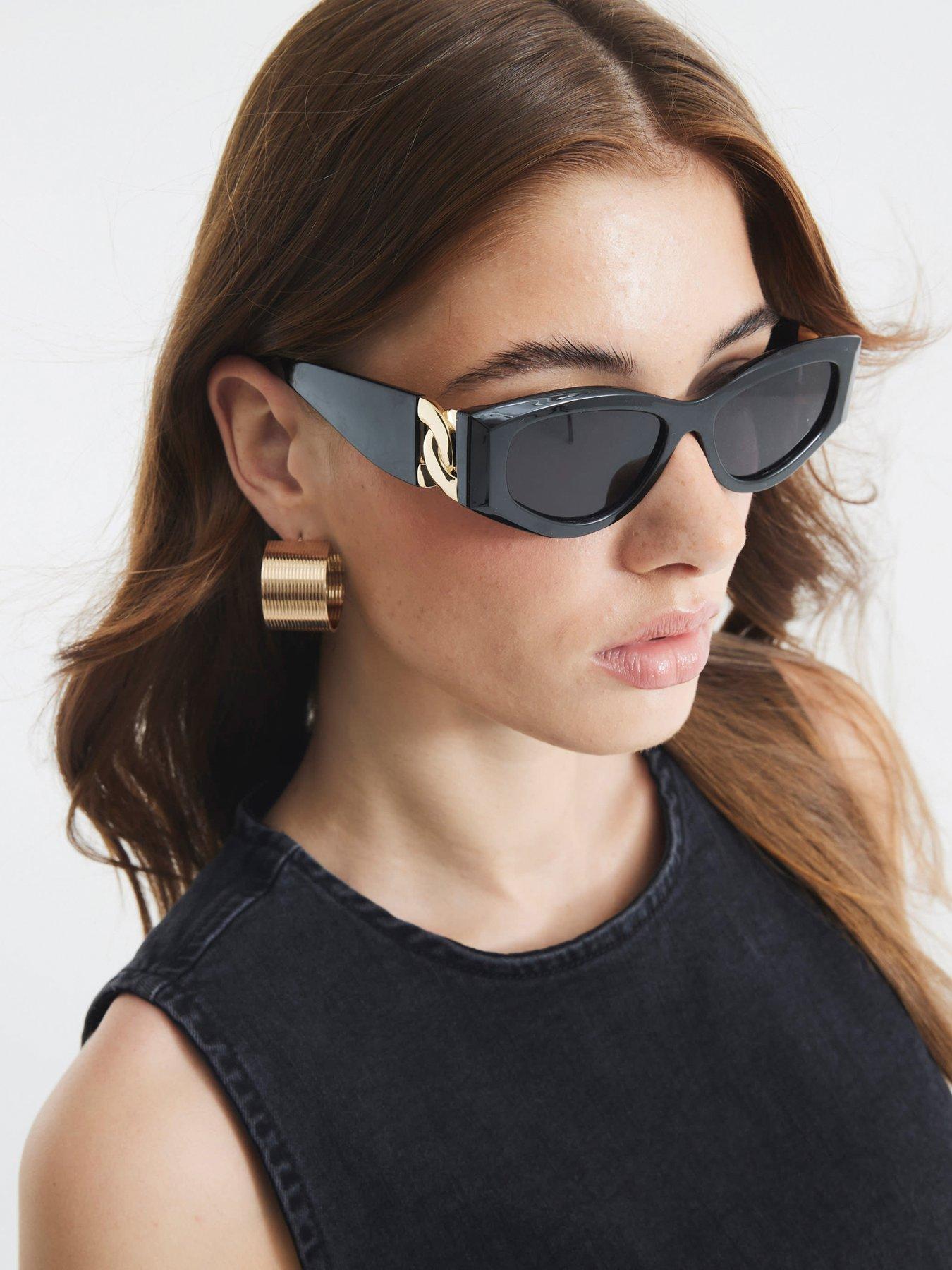  image of river-island-cat-eye-chain-sunglasses-black