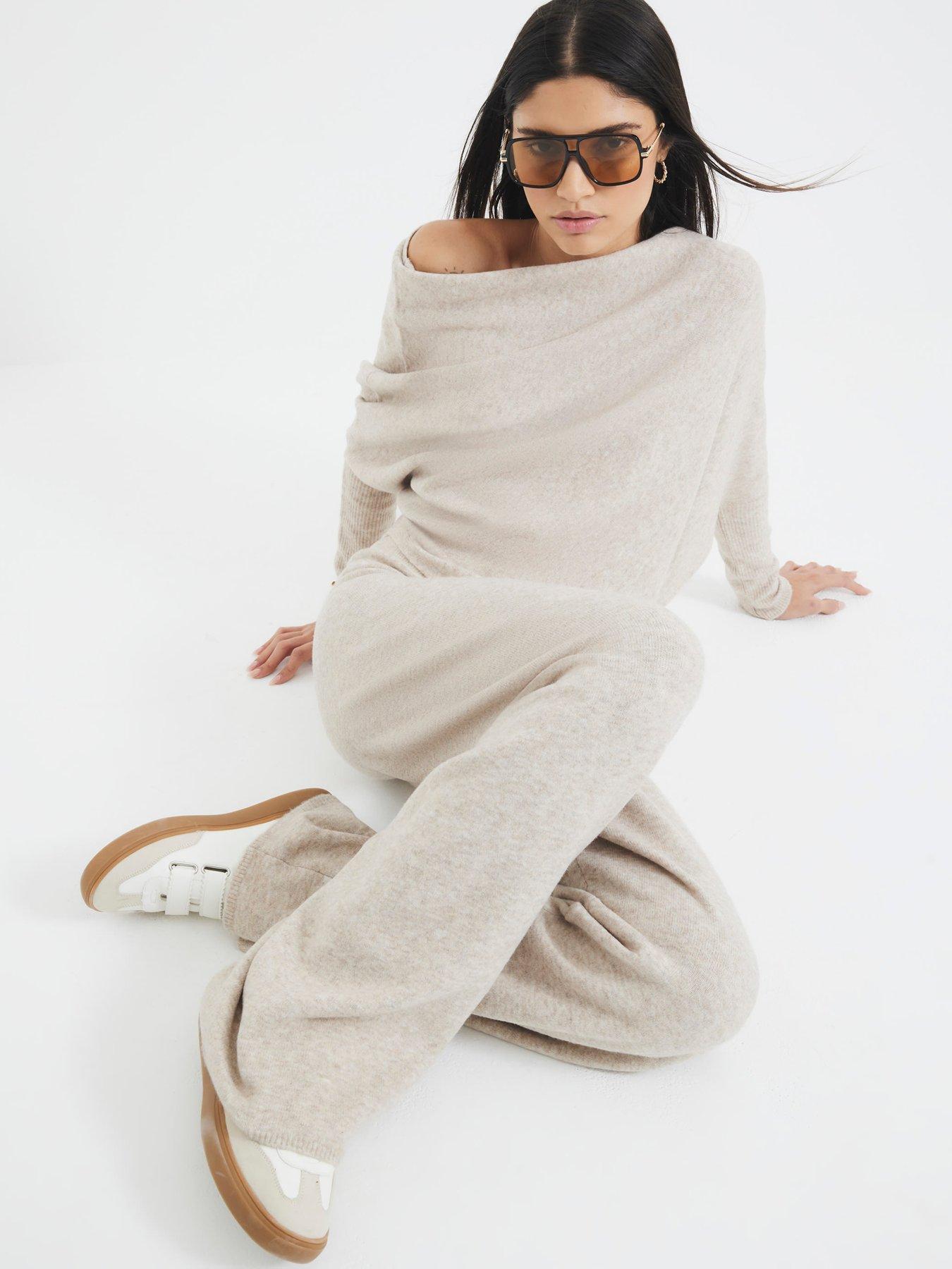  image of river-island-knit-wide-leg-trouser-beige
