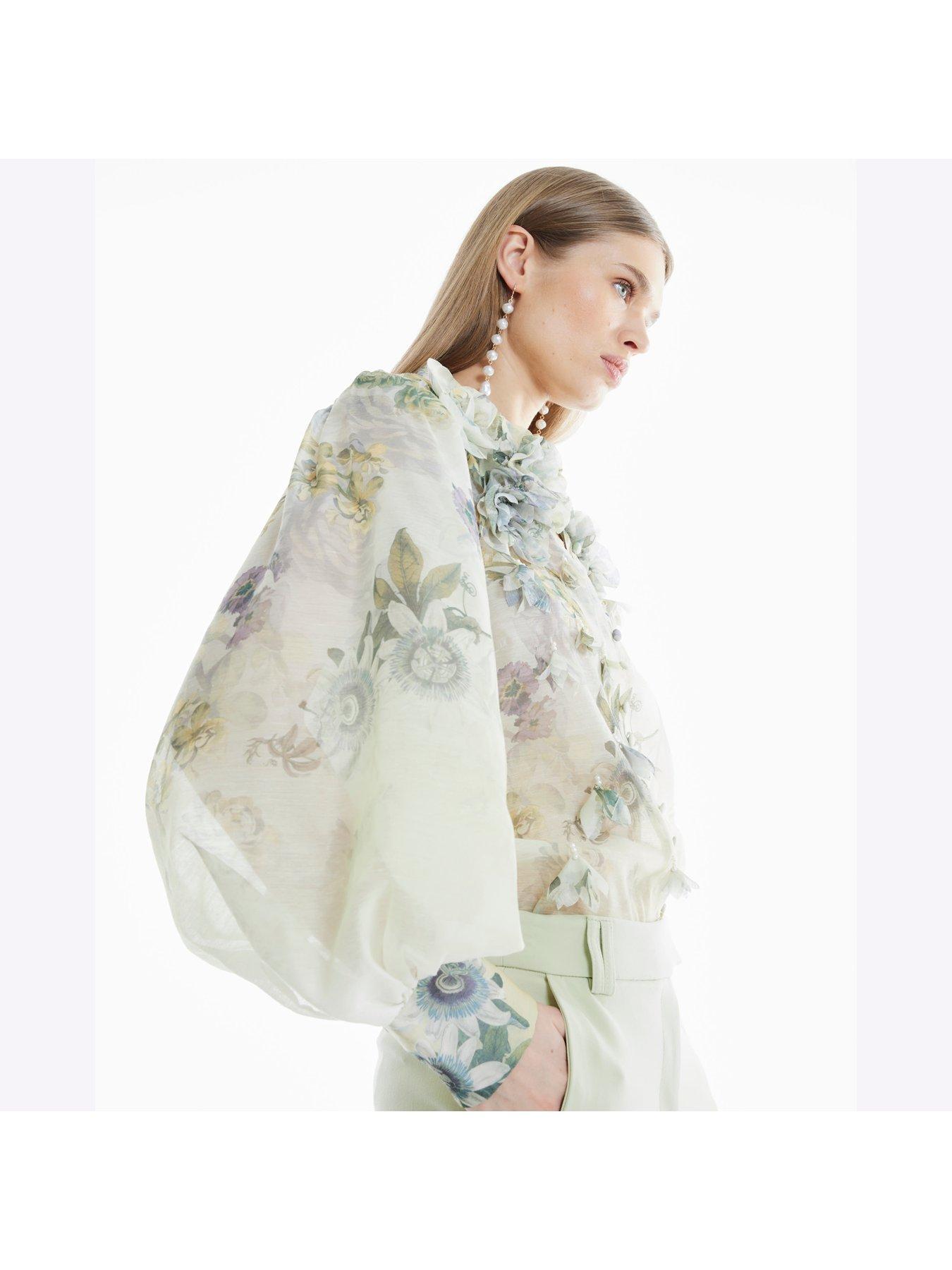 Image 2 of 4 of River Island 3D Trimmed Sleeve Blouse - Light