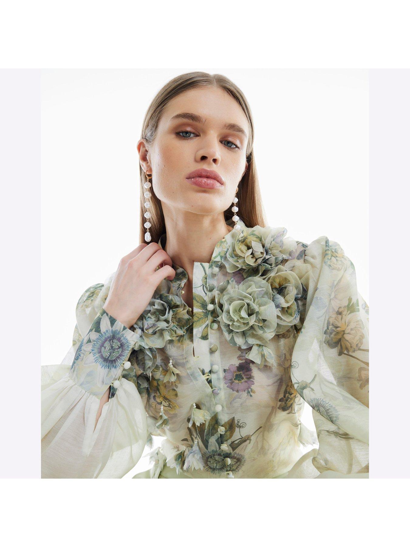 Image 4 of 4 of River Island 3D Trimmed Sleeve Blouse - Light