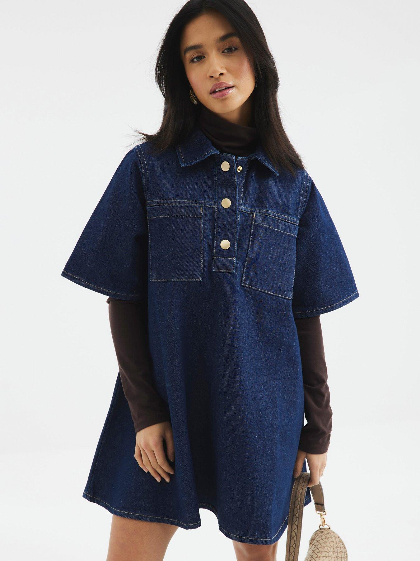 undefined Shirt Collar Dress - Dark Denim