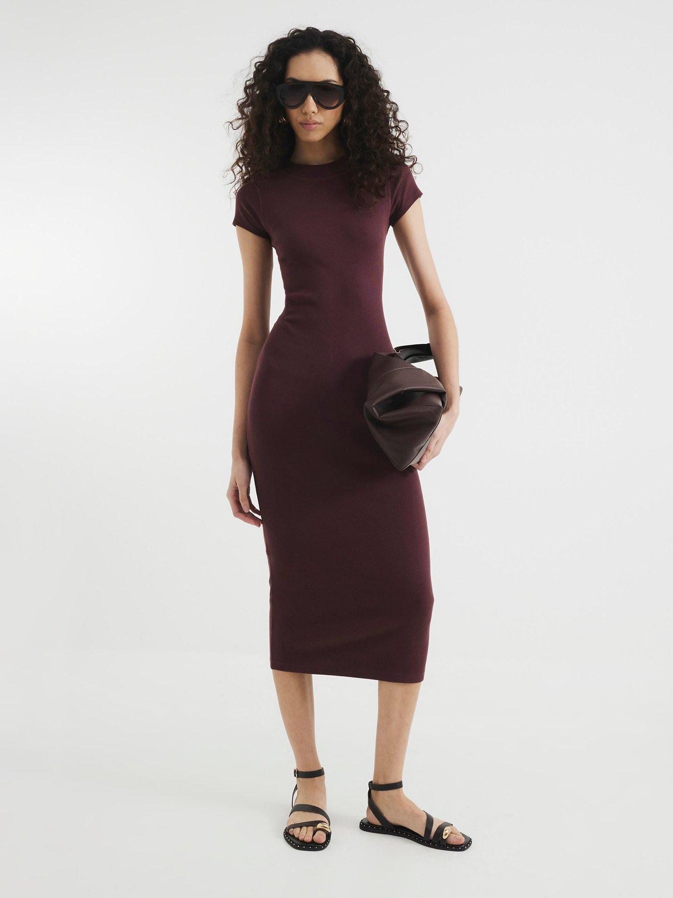 undefined Cap Sleeve Midi Dress - Dark Red