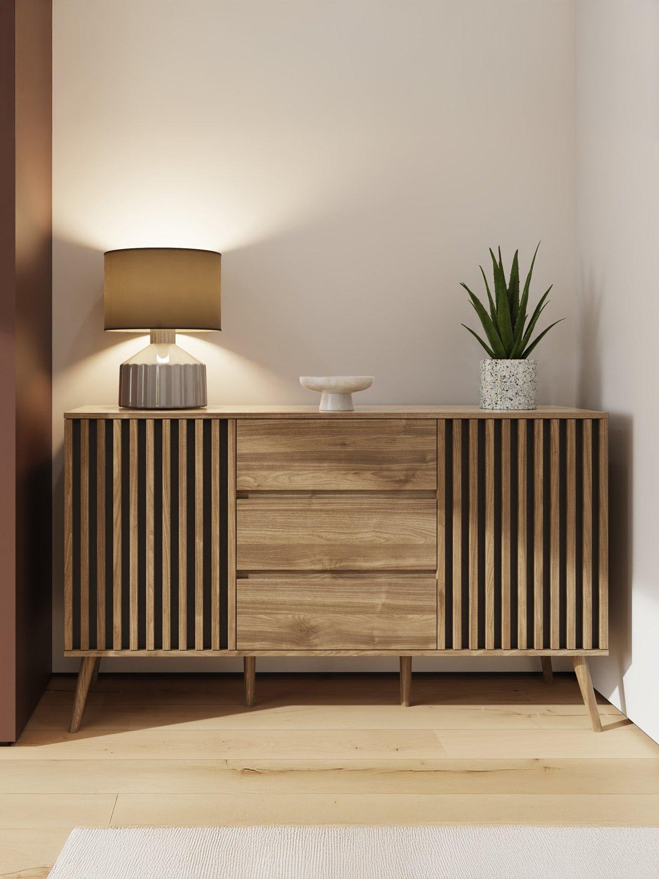 GFW Rowen Large 2 Door, 3 Drawer Sideboard - Oak/Black - FSC® Certified