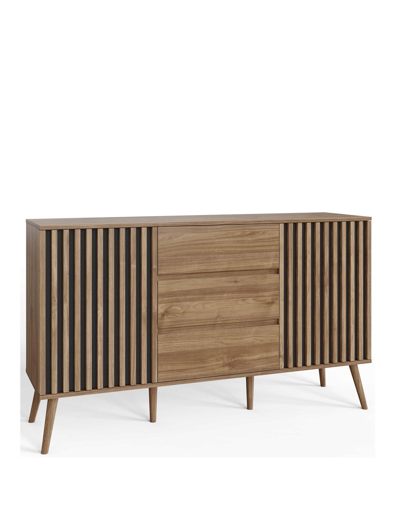 Image 2 of 7 of GFW Rowen Large 2 Door, 3 Drawer Sideboard - Oak/Black