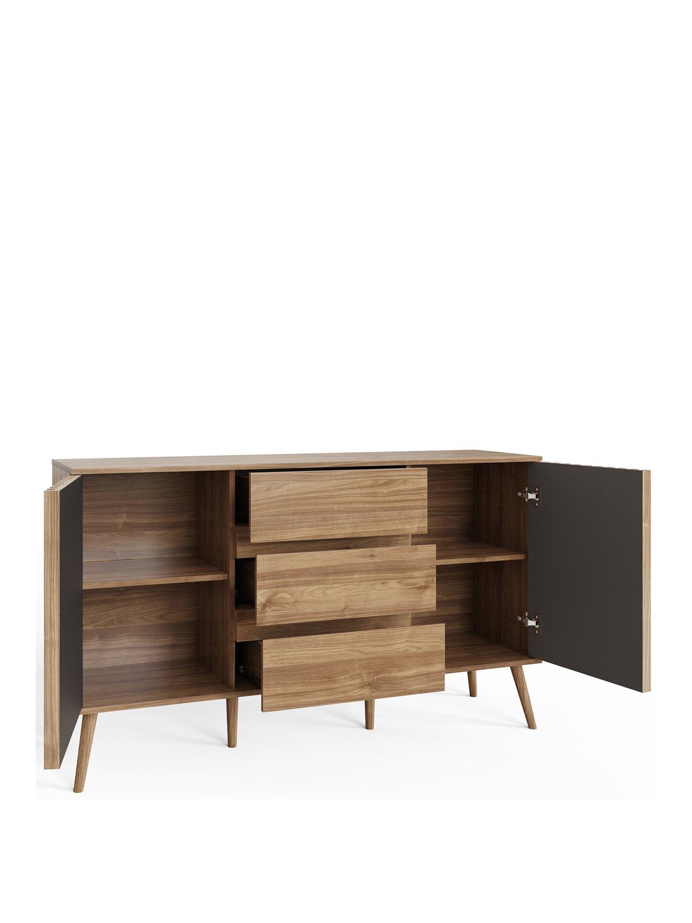 Image 3 of 7 of GFW Rowen Large 2 Door, 3 Drawer Sideboard - Oak/Black