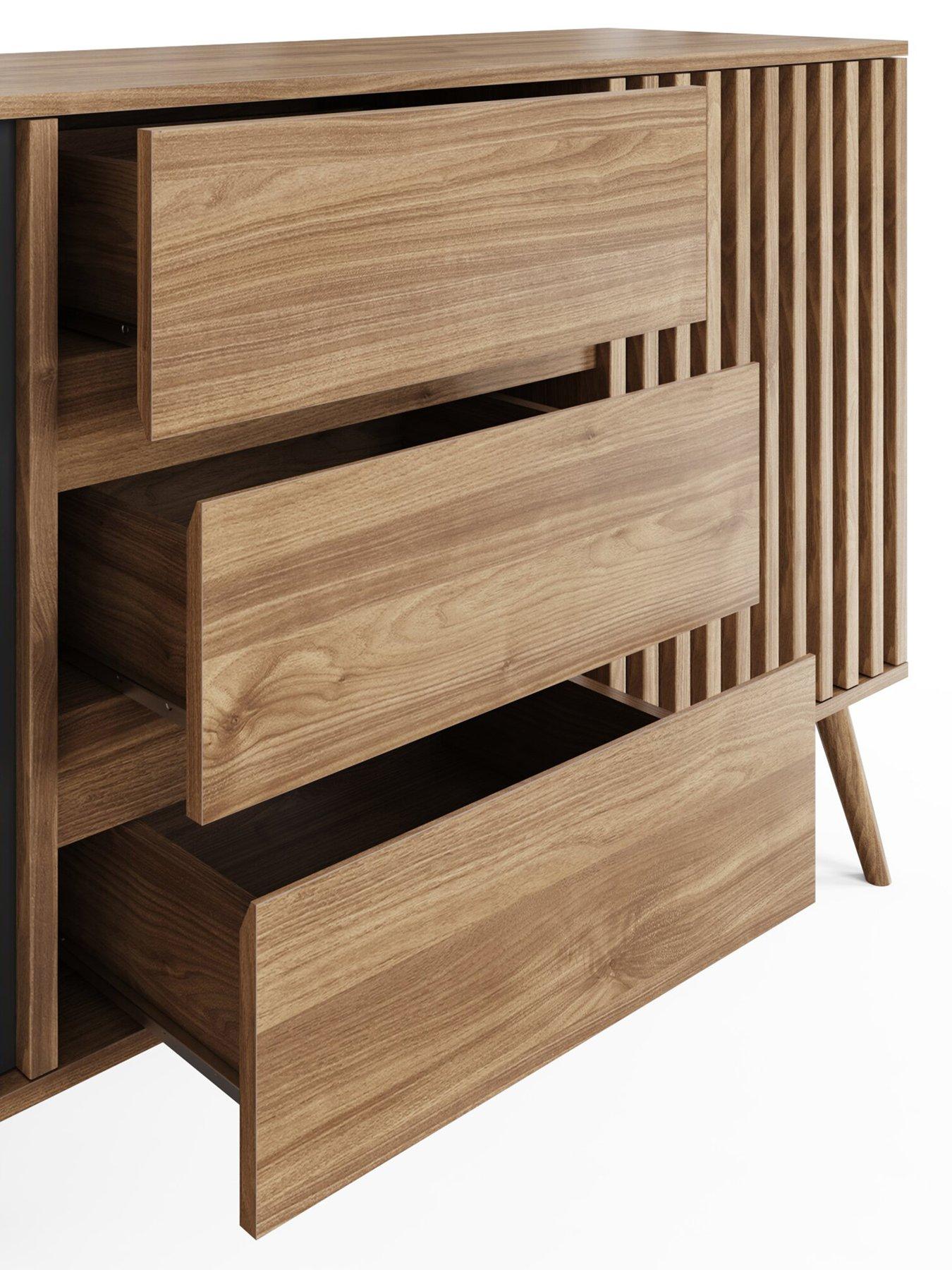 Image 5 of 7 of GFW Rowen Large 2 Door, 3 Drawer Sideboard - Oak/Black