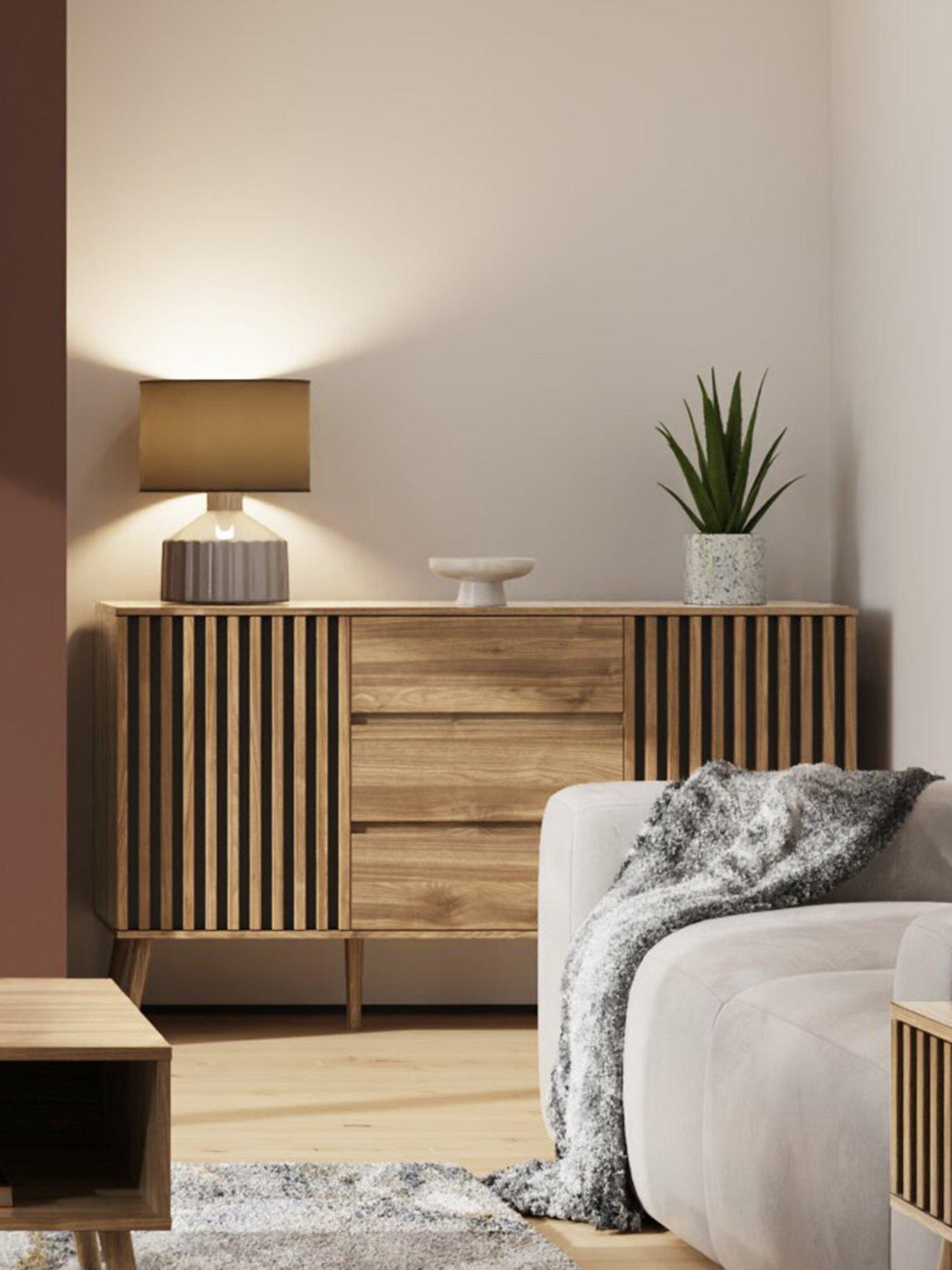 Image 6 of 7 of GFW Rowen Large 2 Door, 3 Drawer Sideboard - Oak/Black