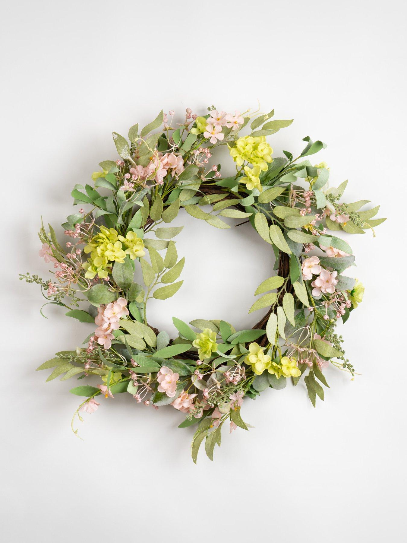 Image 1 of 2 of Scottish Everlastings 50cm Artificial Pink & Green Hydrangea Wreath