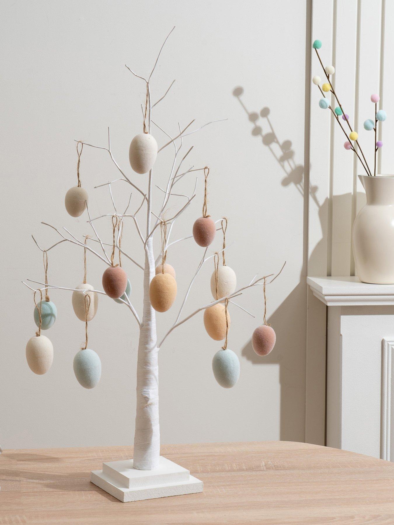 undefined Artificial White Easter Twig Tree with Hanging Eggs Bundle - Soft Pastels