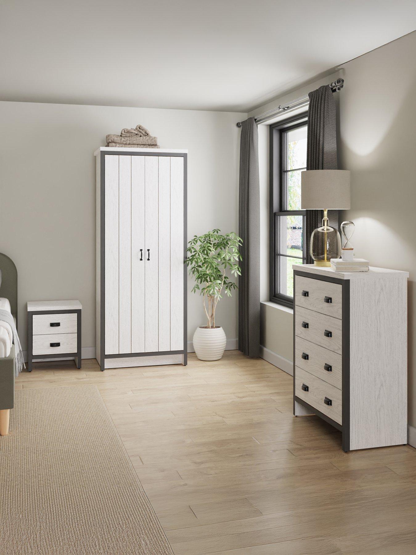 GFW Boston 3 Piece Package - 2 Door Wardrobe, 4 Drawer Chest and 2 Drawer Bedside Chest