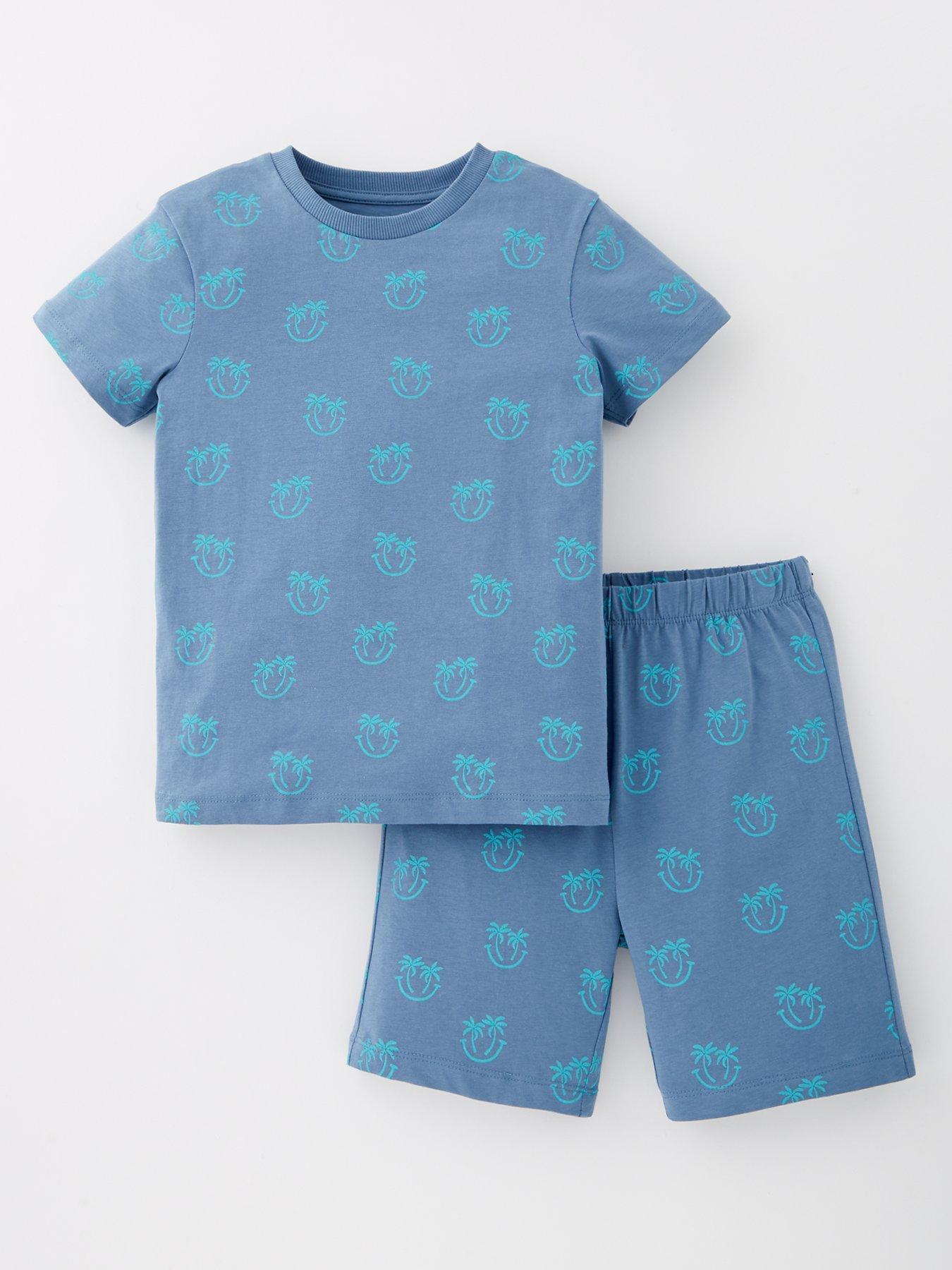 everyday-boys-palm-print-cotton-shorts-pjs-blue