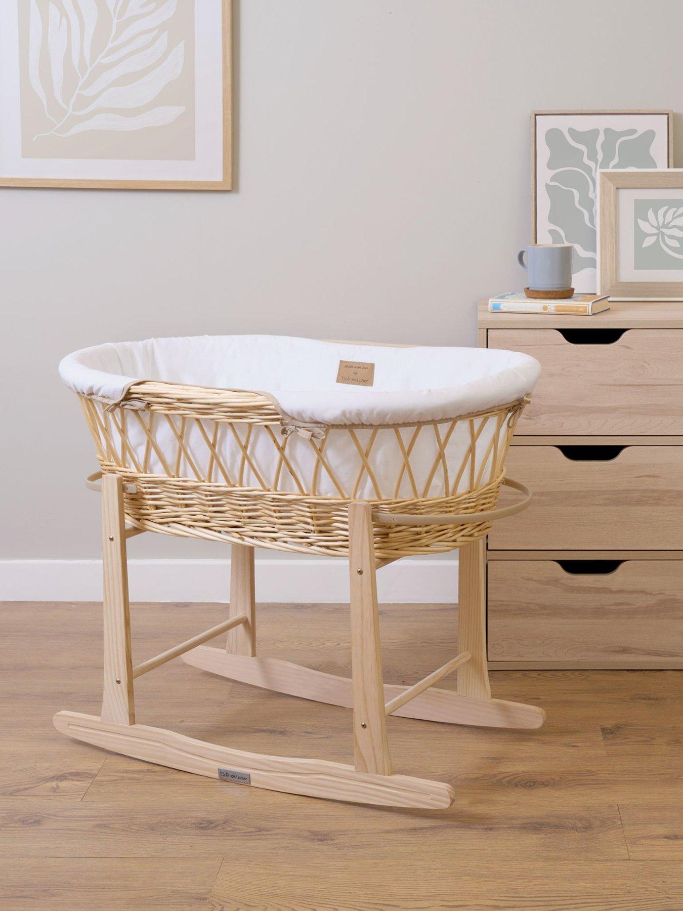 undefined Wicker Moses Basket White with Rocking Stand