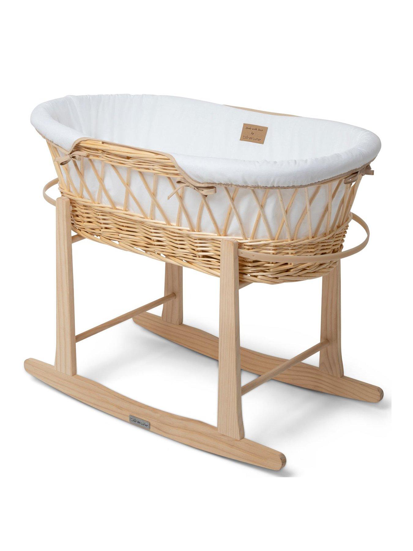  image of clair-de-lune-wicker-moses-basket-white-with-rocking-stand