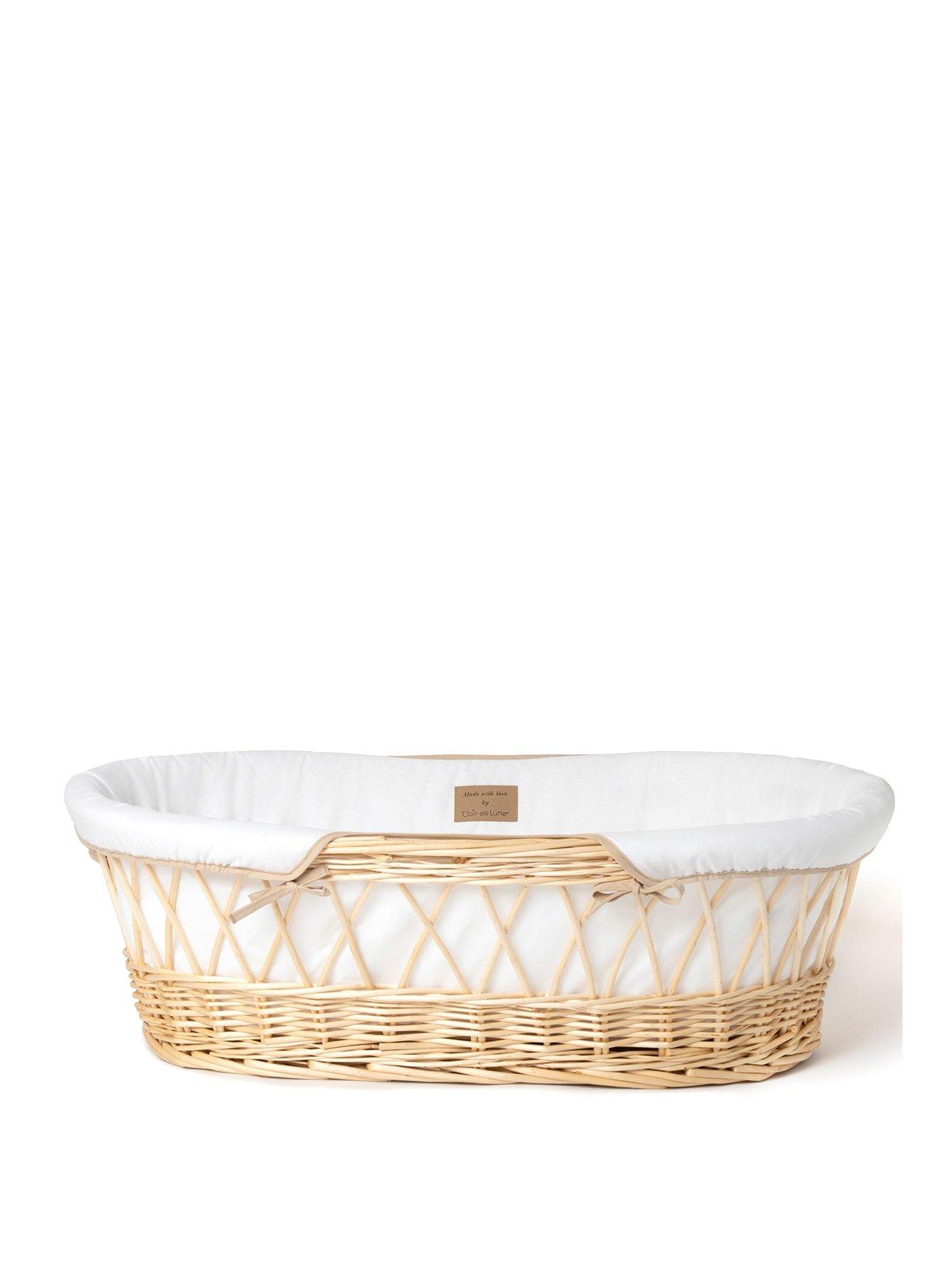  image of clair-de-lune-wicker-moses-basket-white-with-rocking-stand