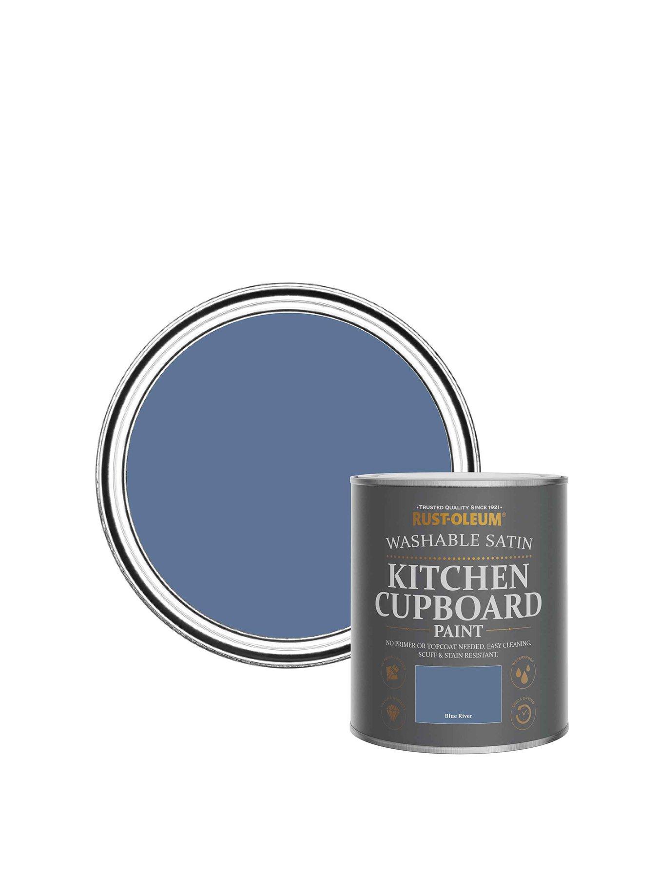 undefined Washable Satin Finish Kitchen Cupboard Paint in Blue River