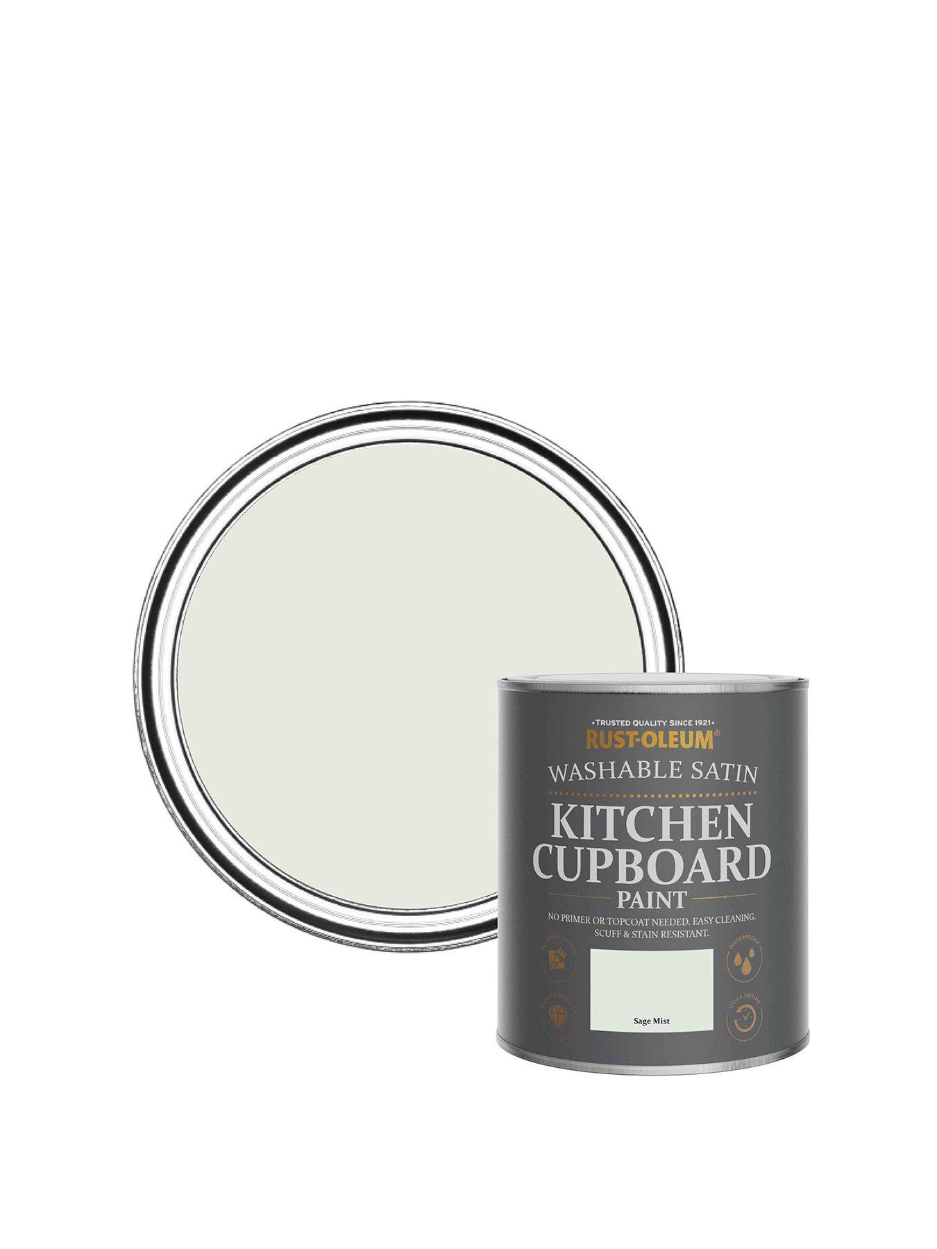 undefined Washable Satin Finish Kitchen Cupboard Paint in Sage Mist