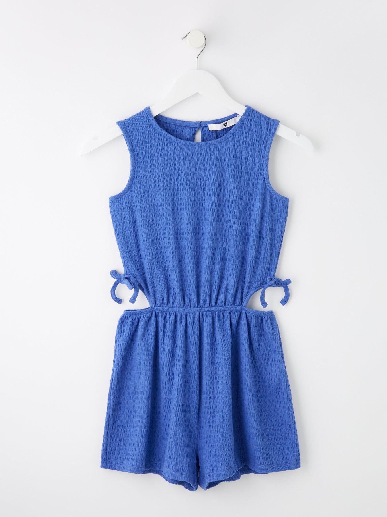 V by Very Girls Textured Cut Out Playsuit - Blue
