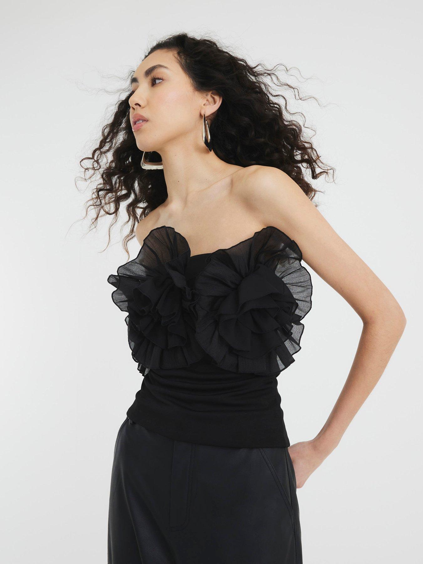 undefined 3D Floral Trim Bandeau - Black