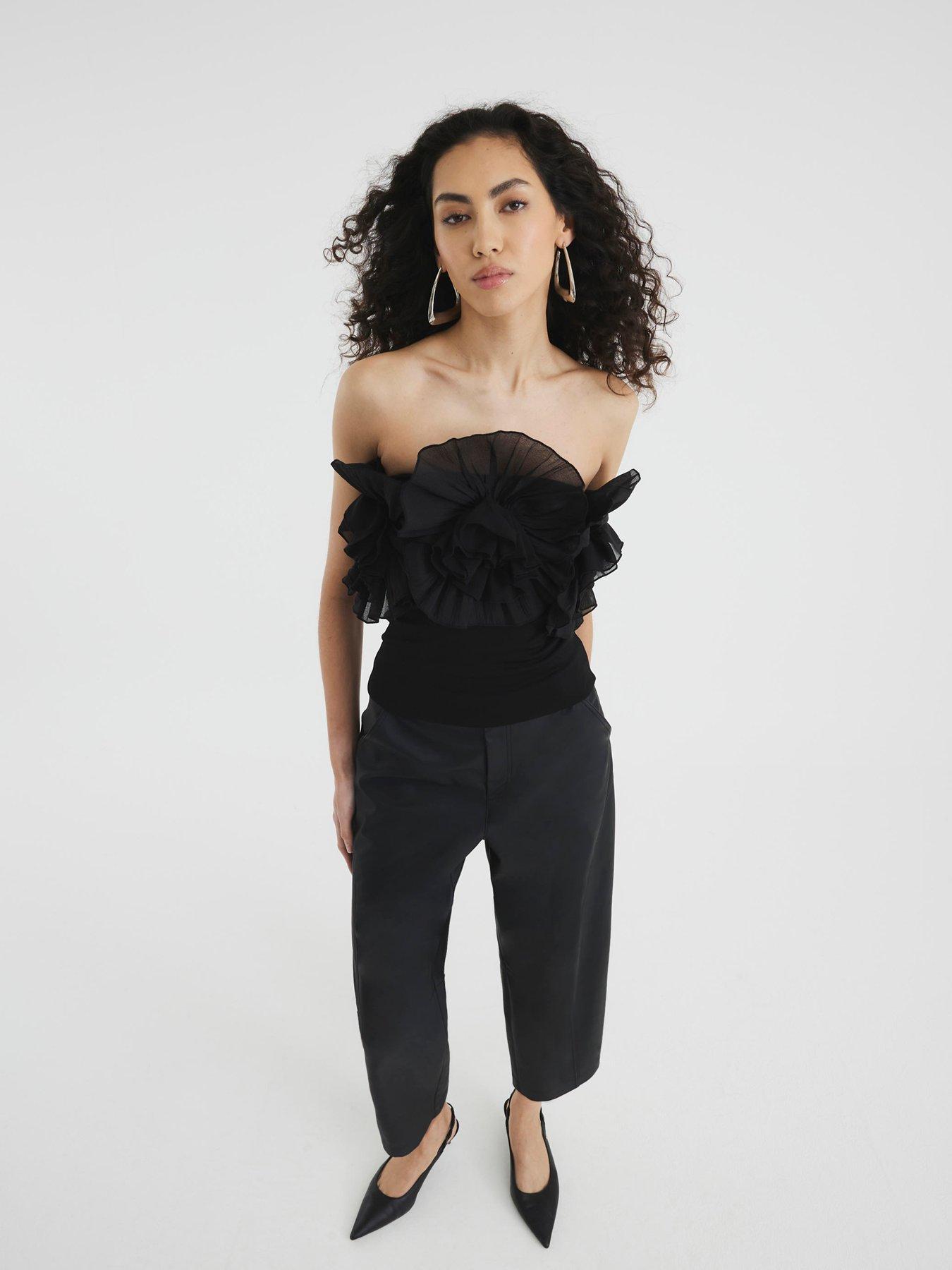  image of river-island-3d-floral-trim-bandeau-black