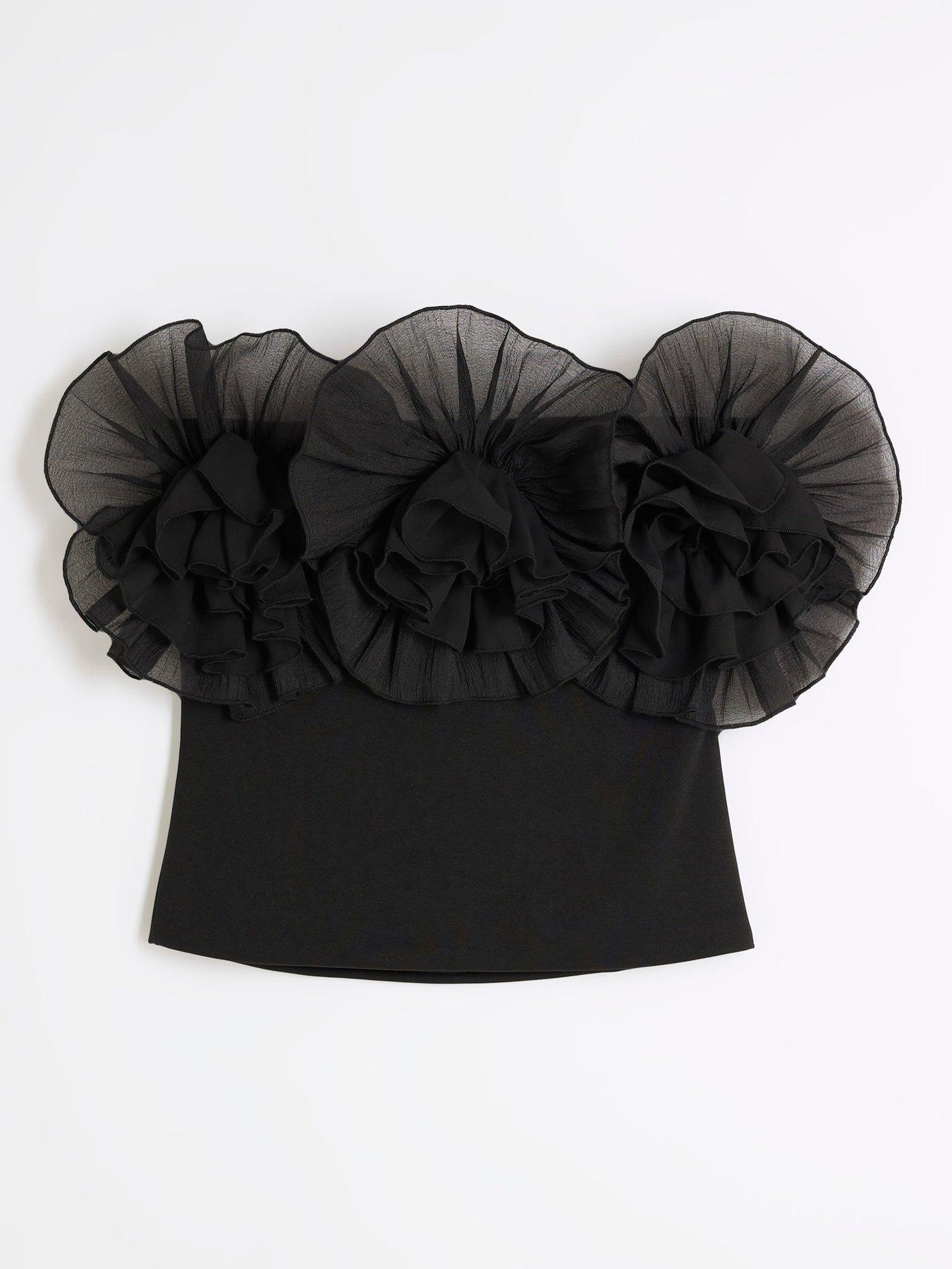 image of river-island-3d-floral-trim-bandeau-black