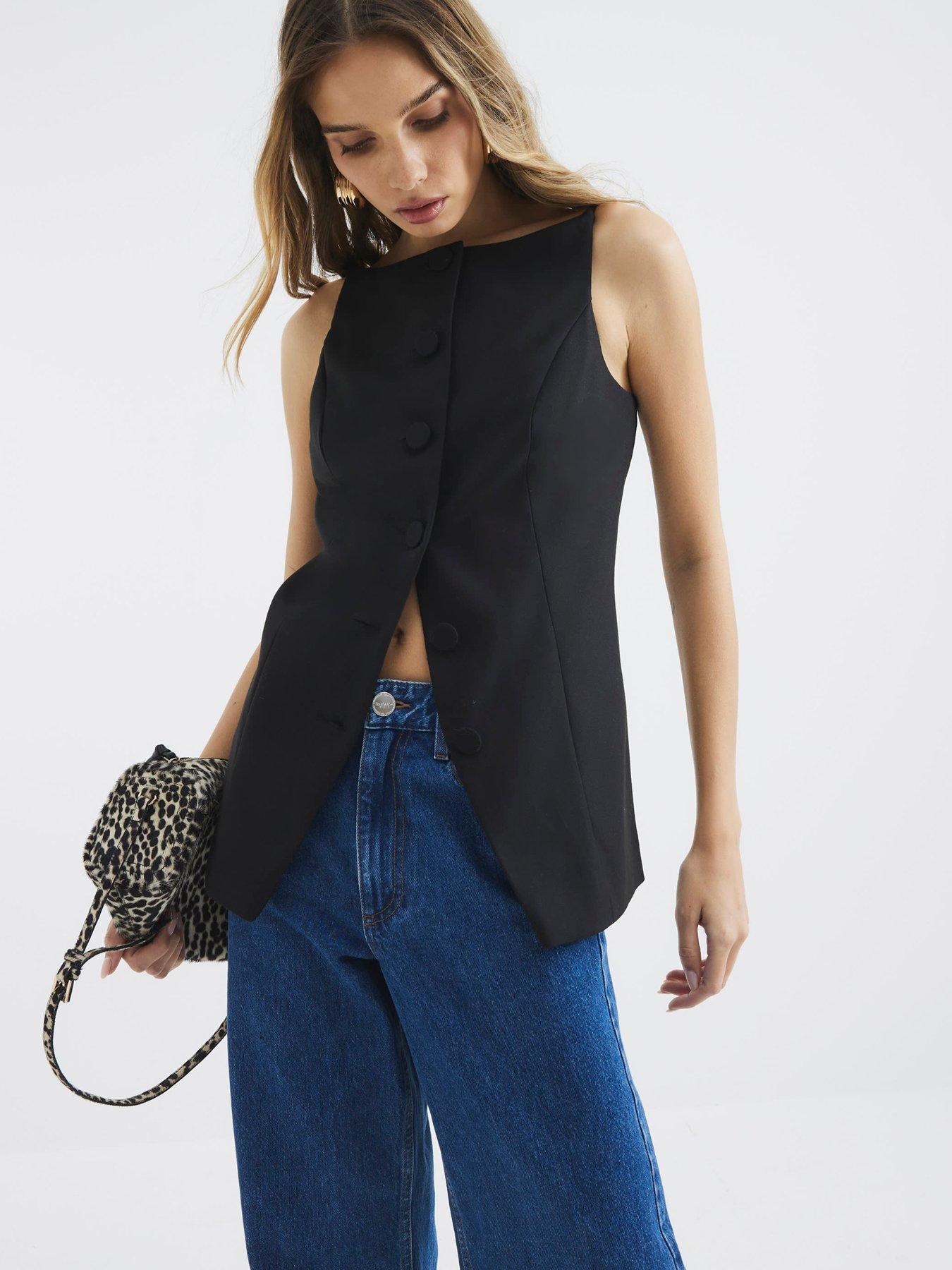 undefined Square Neck Strappy Waistcoat - Black
